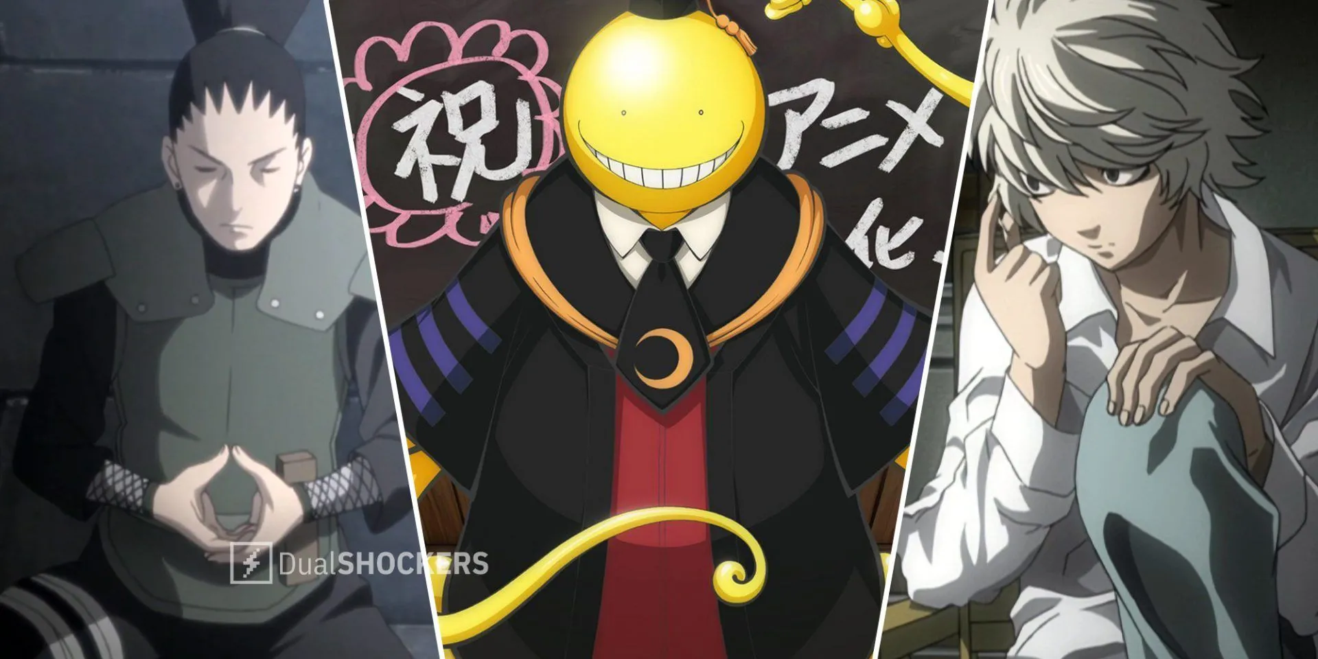 Ảnh minh họa 3 nhân vật anime thông minh: Shikamaru Nara, Koro-Sensei và Near