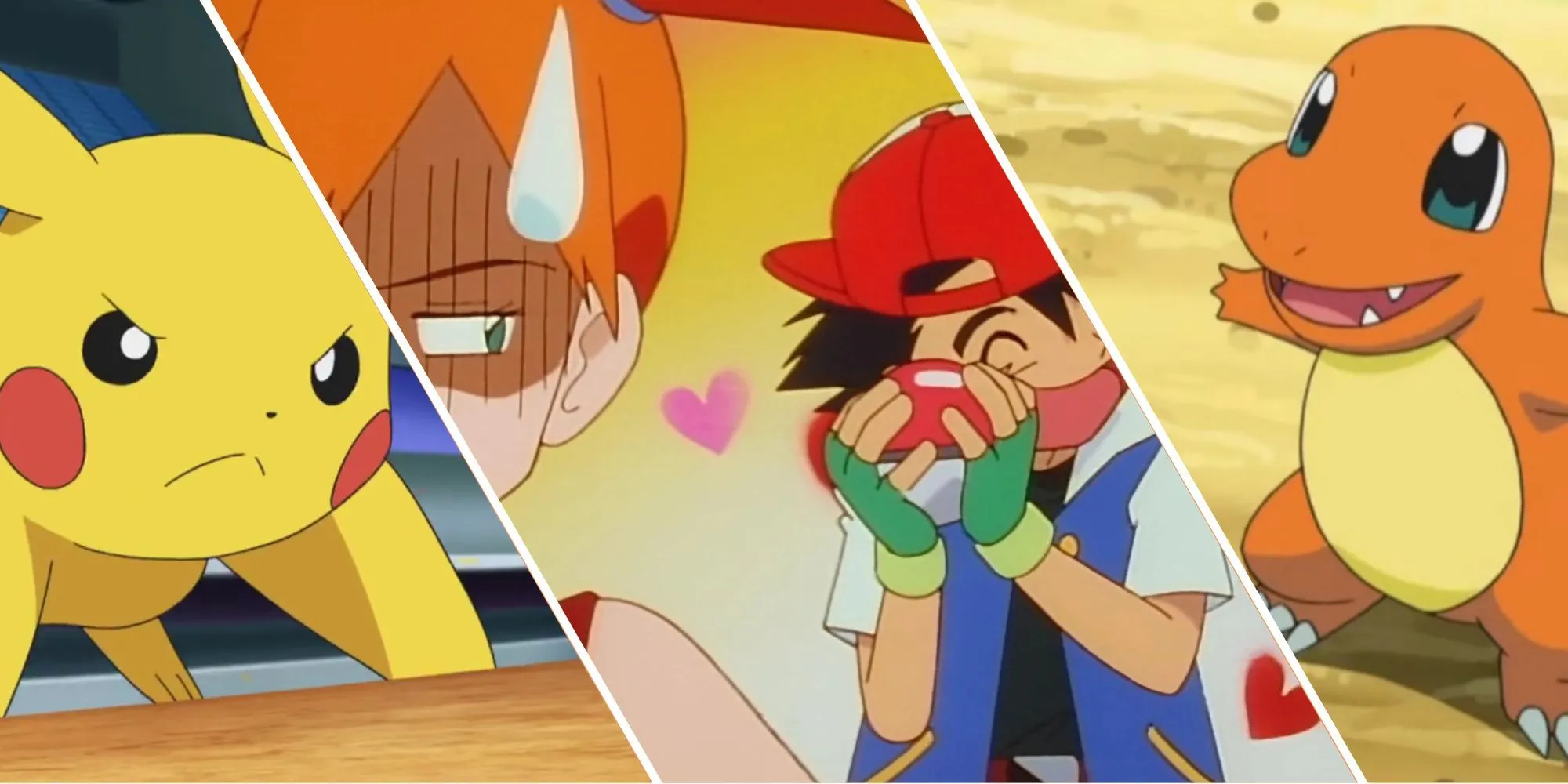 Ash, Misty, Pikachu và Charmander trong một cảnh kinh điển của anime Pokémon vùng Kanto