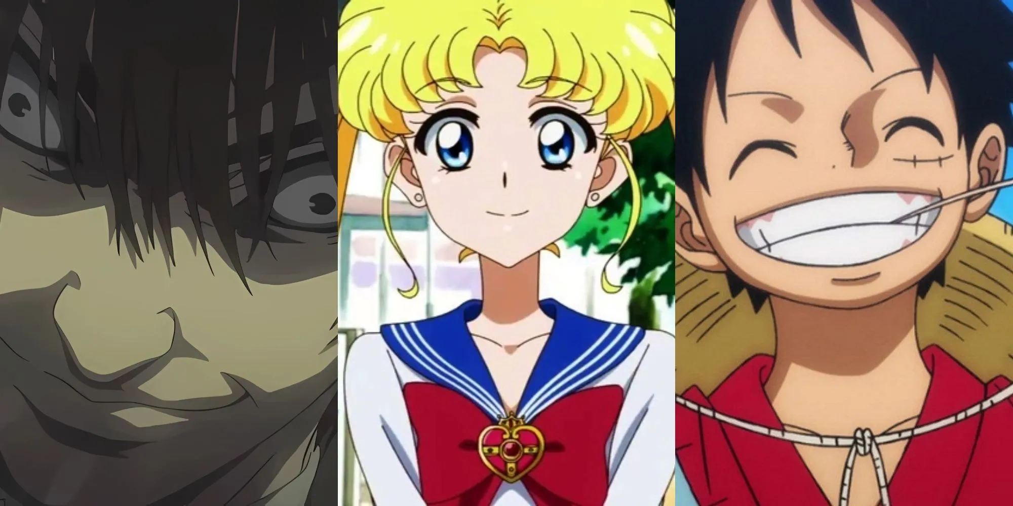 Ba nhân vật anime biểu tượng Light Yagami, Usagi Tsukino và Monkey D. Luffy