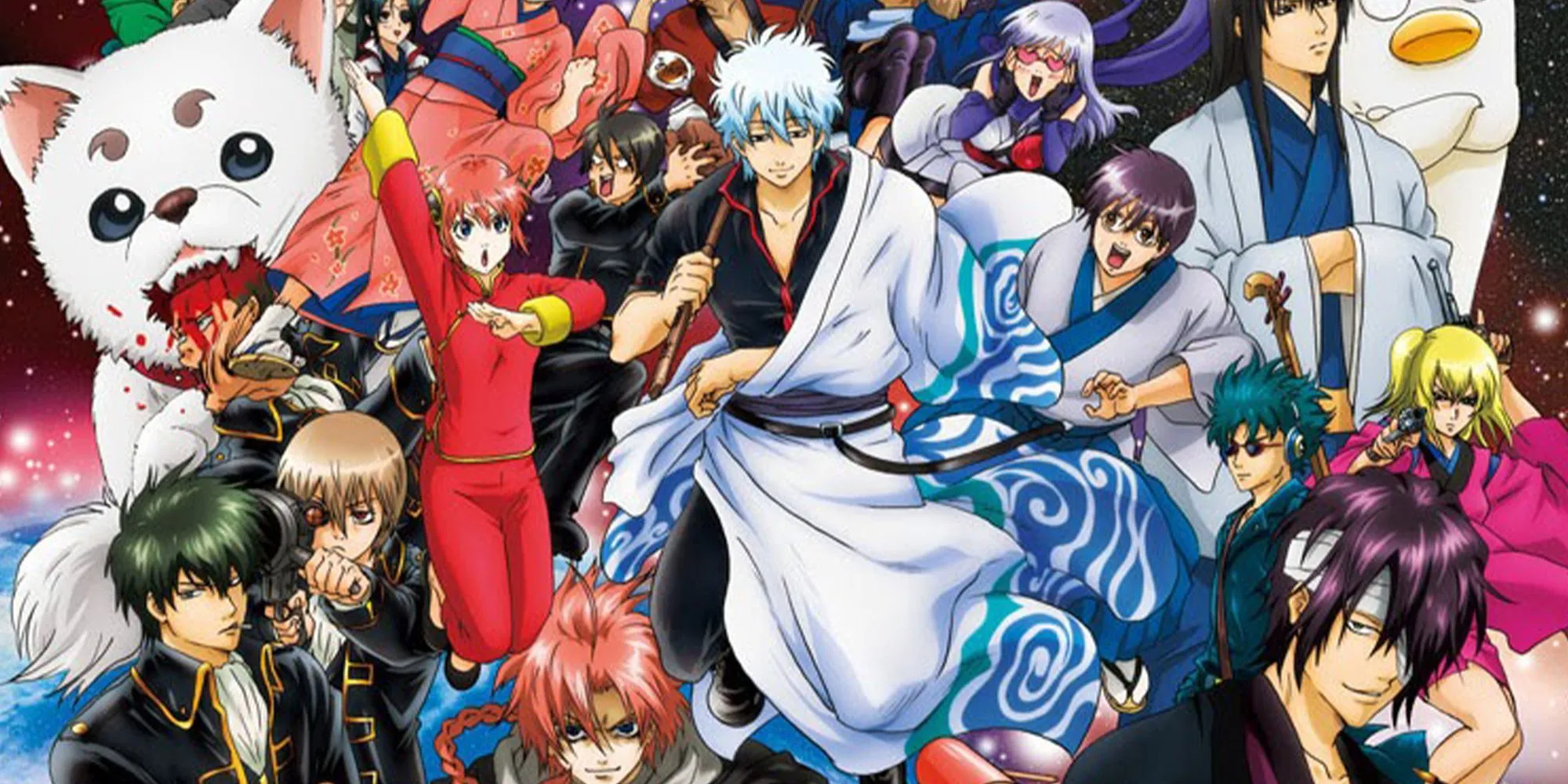 Dàn nhân vật chính của Gintama, một series anime hài hước xen lẫn hành động và drama càng xem càng cuốn.