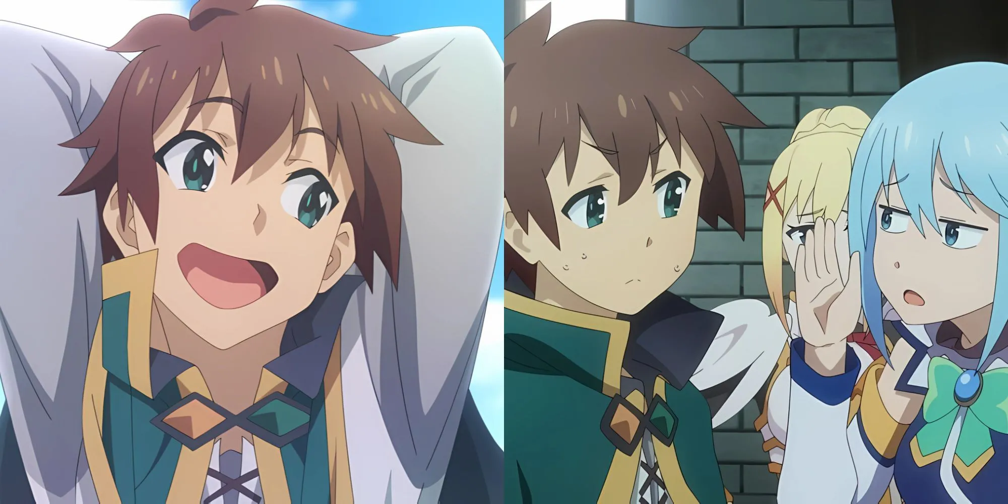 Đội Kazuma trong KonoSuba gồm Kazuma, Aqua, Megumin và Darkness chuẩn bị cho cuộc phiêu lưu hài hước tiếp theo.