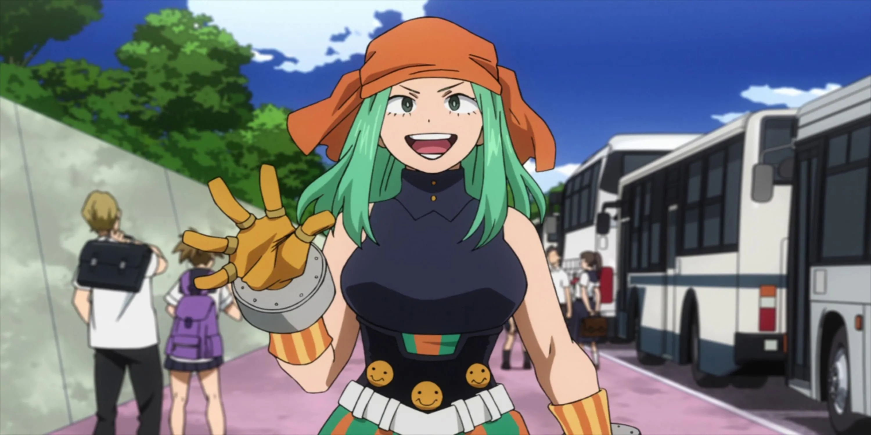 Emi Fukukado (Ms. Joke) sử dụng Quirk Bùng Nổ Tiếng Cười trong My Hero Academia