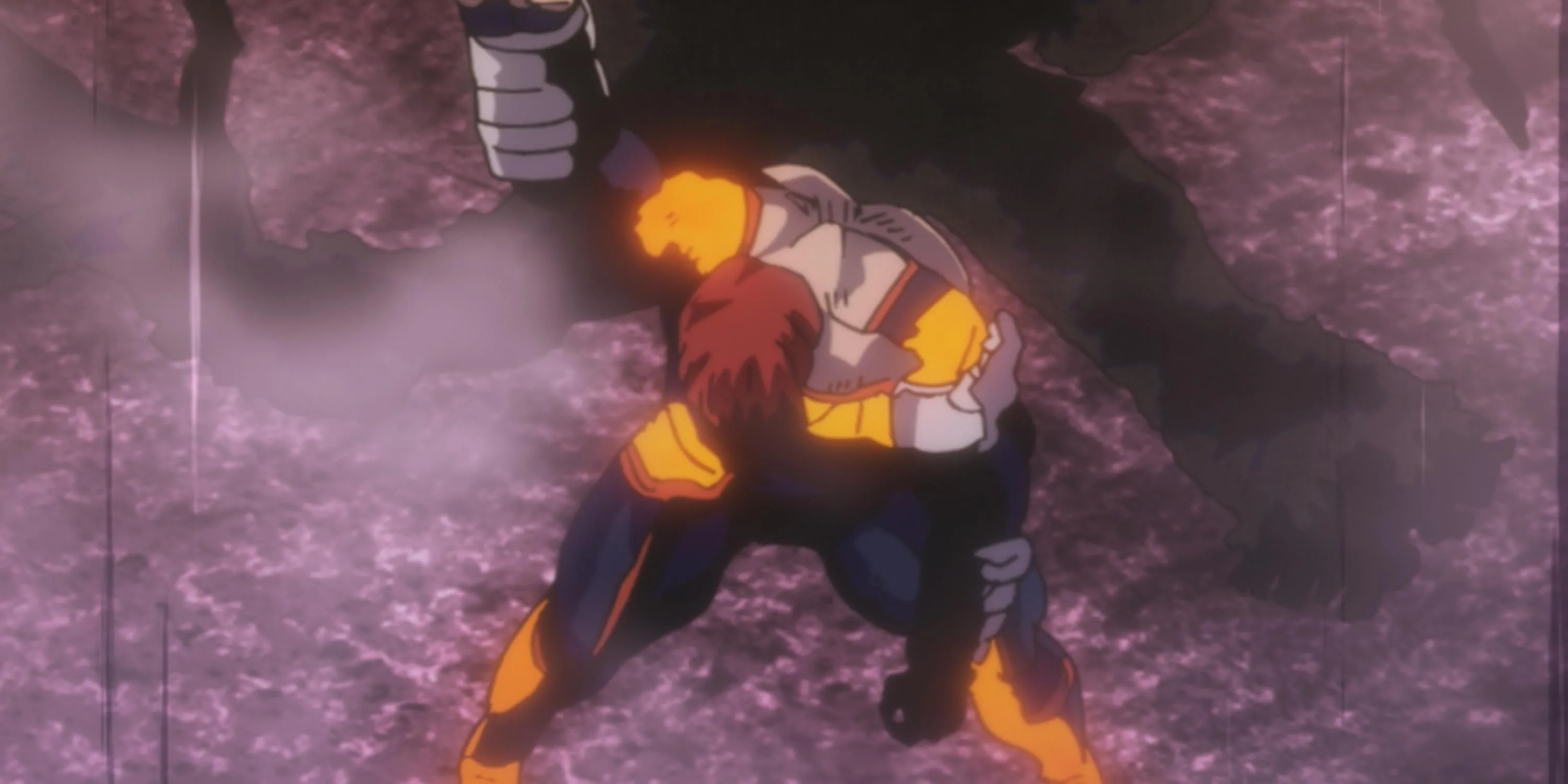 Endeavor giơ nắm đấm chiến thắng sau trận đấu sinh tử với High-End Nomu trong My Hero Academia S4E25