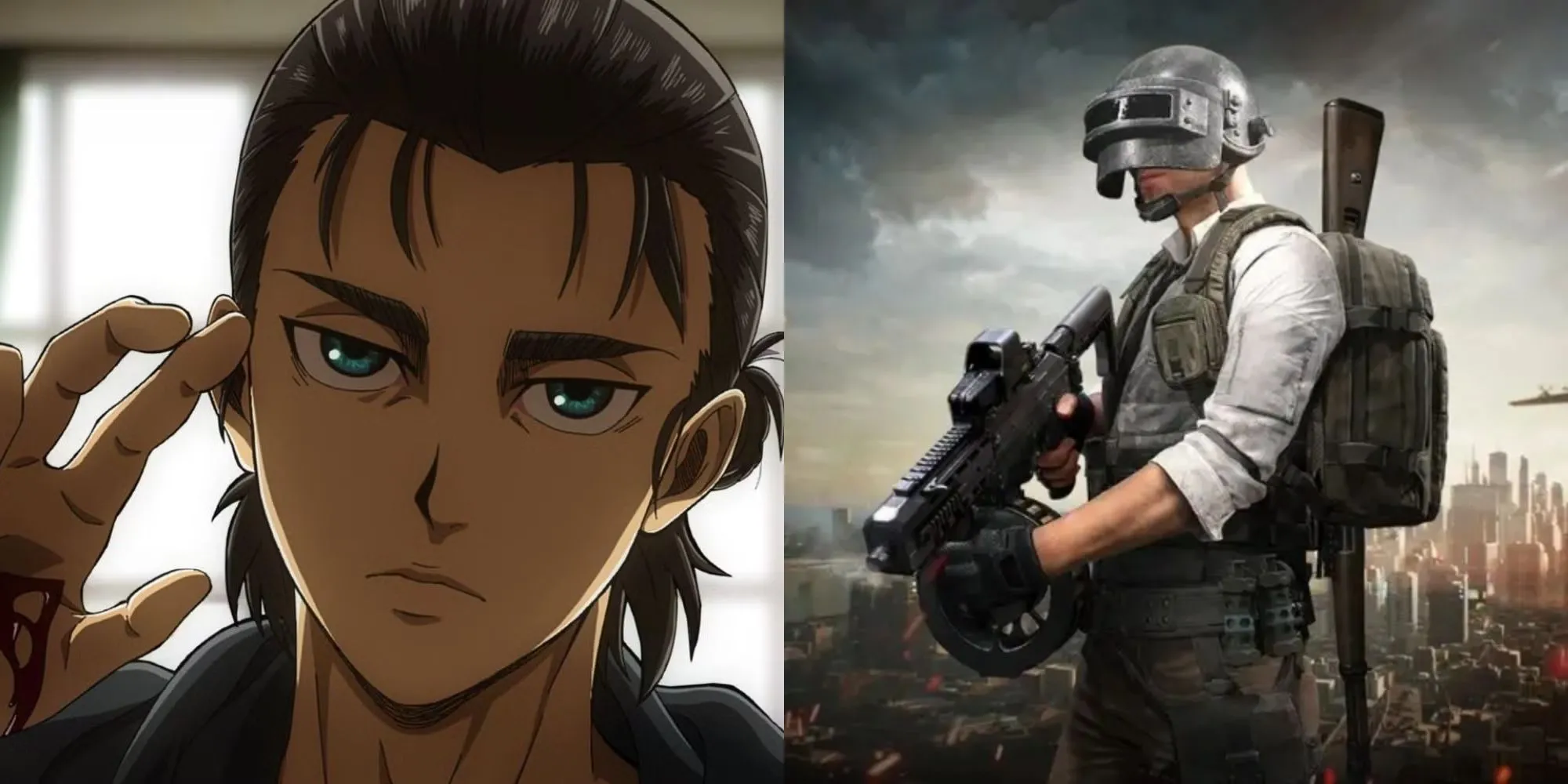 Eren Yeager trong dạng Titan Tiến Công kết hợp với logo PUBG Attack on Titan