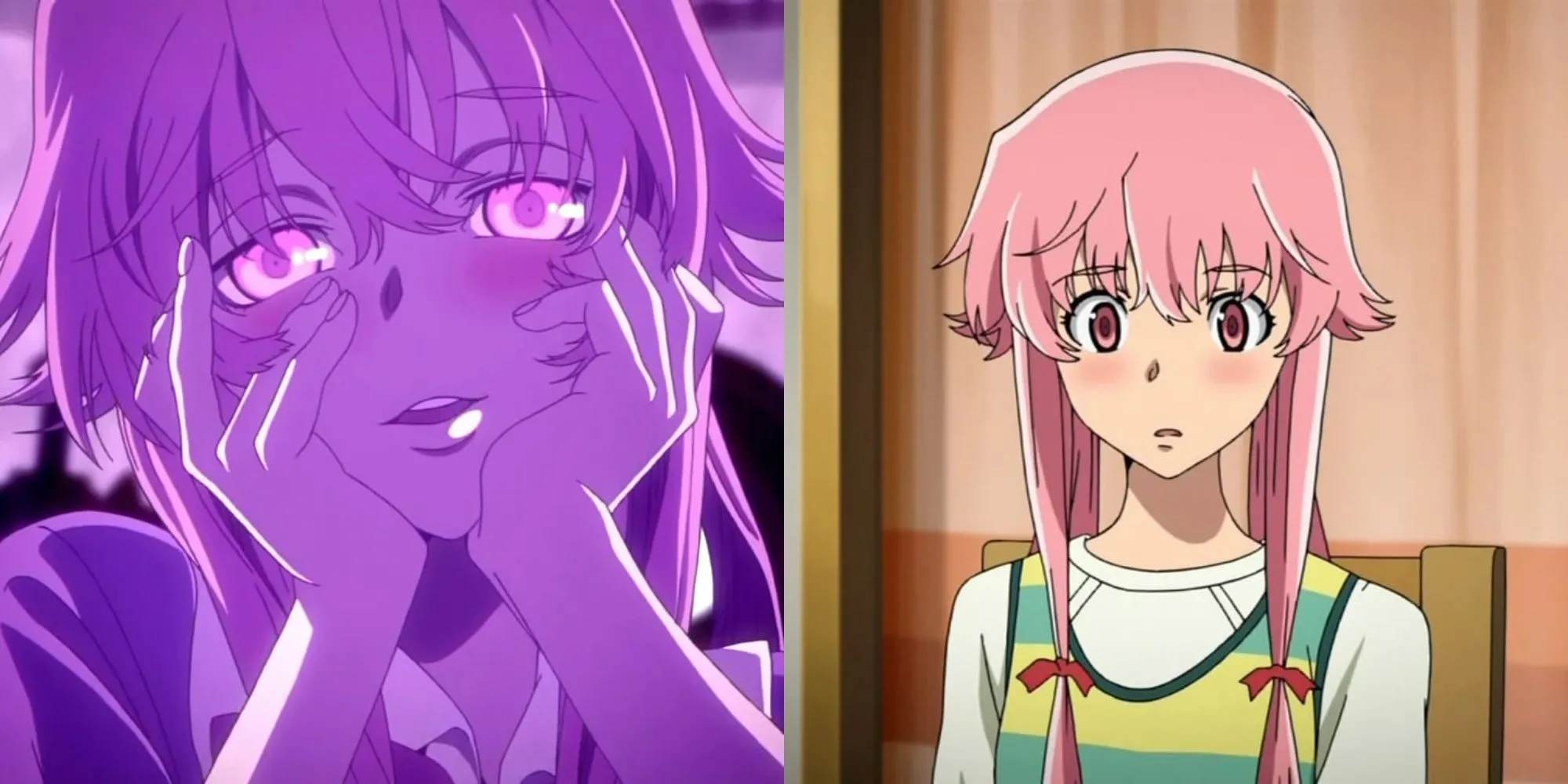 Gasai Yuno với mái tóc hồng và biểu cảm cuồng loạn trong Future Diary