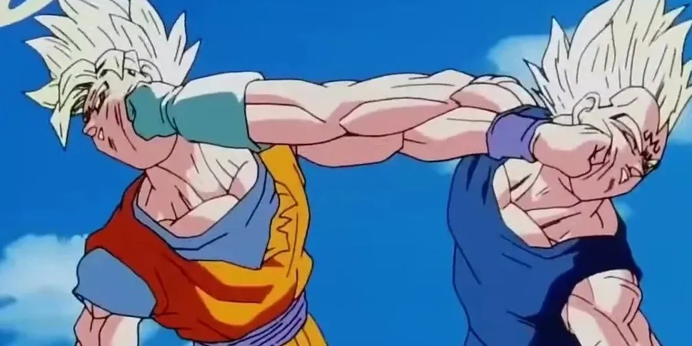 Goku và Vegeta trong trang phục Saiyan, thể hiện sự cạnh tranh giữa hai nhân vật chính của Dragon Ball Z