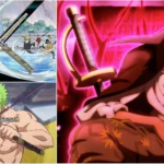 Hình ảnh đặc trưng các nhân vật mạnh mẽ như Mihawk, Zoro và Shanks trong One Piece