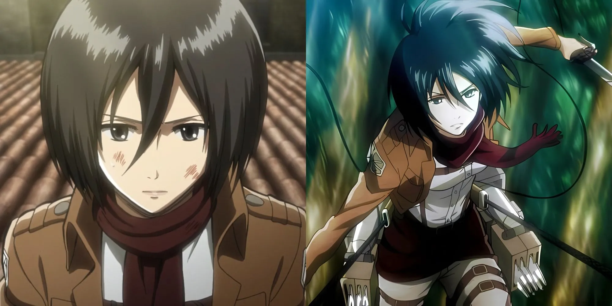 Hình ảnh Mikasa Ackerman với bộ cơ động 3D, thể hiện sự quyết đoán của nữ chiến binh trong Attack on Titan