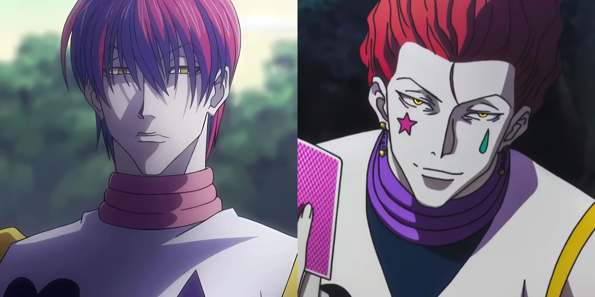 Hisoka Morow với nụ cười đặc trưng và quân bài trên tay