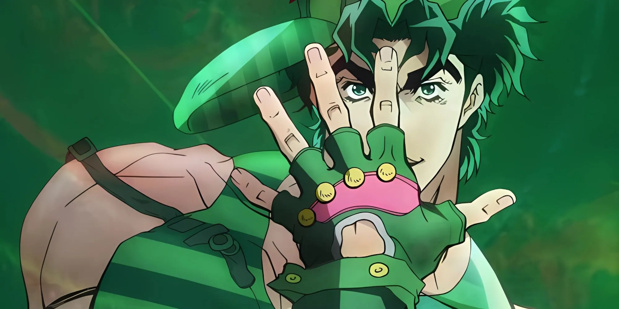 Jonathan Joestar tạo dáng che mặt bằng tay, thể hiện sự quý phái và sức mạnh tiềm ẩn.