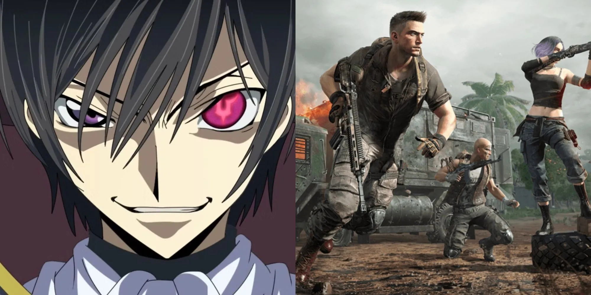 Lelouch vi Britannia từ Code Geass với hiệu ứng Geass và logo PUBG