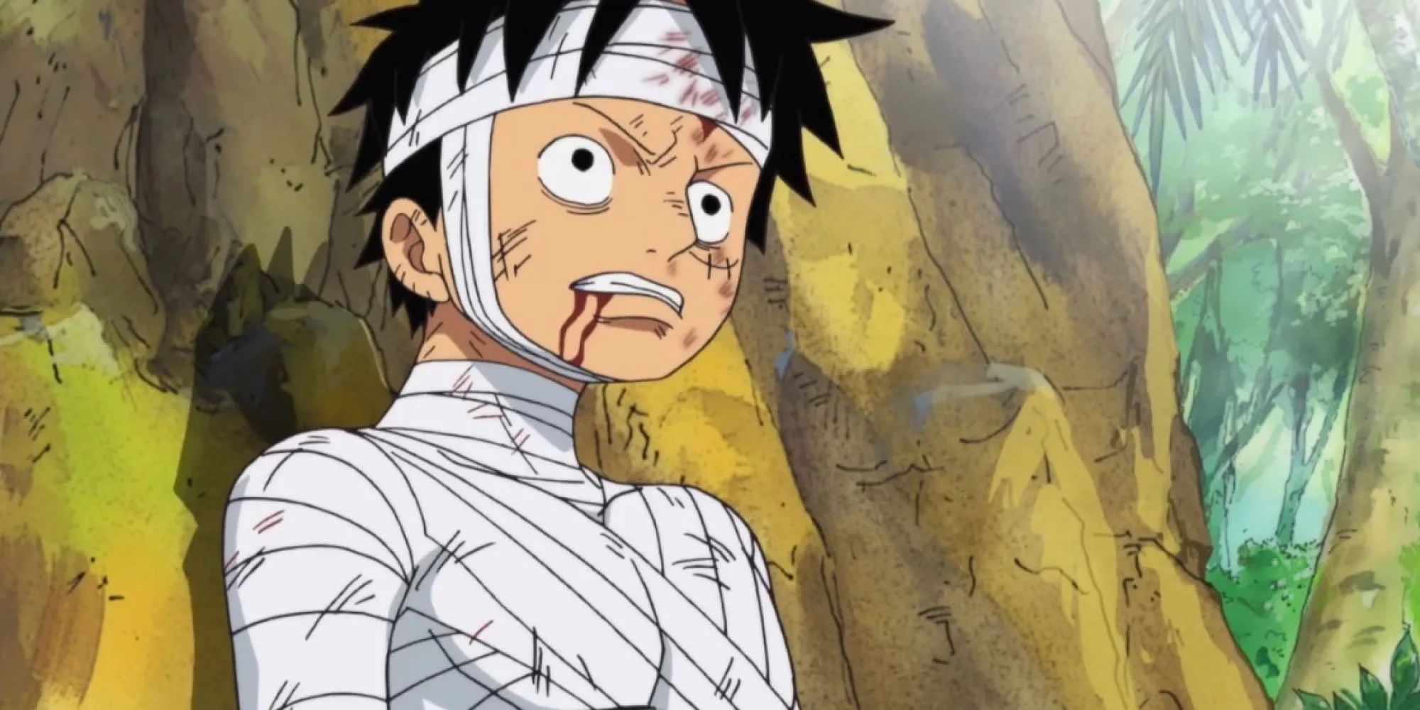 Luffy đau đớn sau cuộc chiến Marineford, được Jinbe an ủi