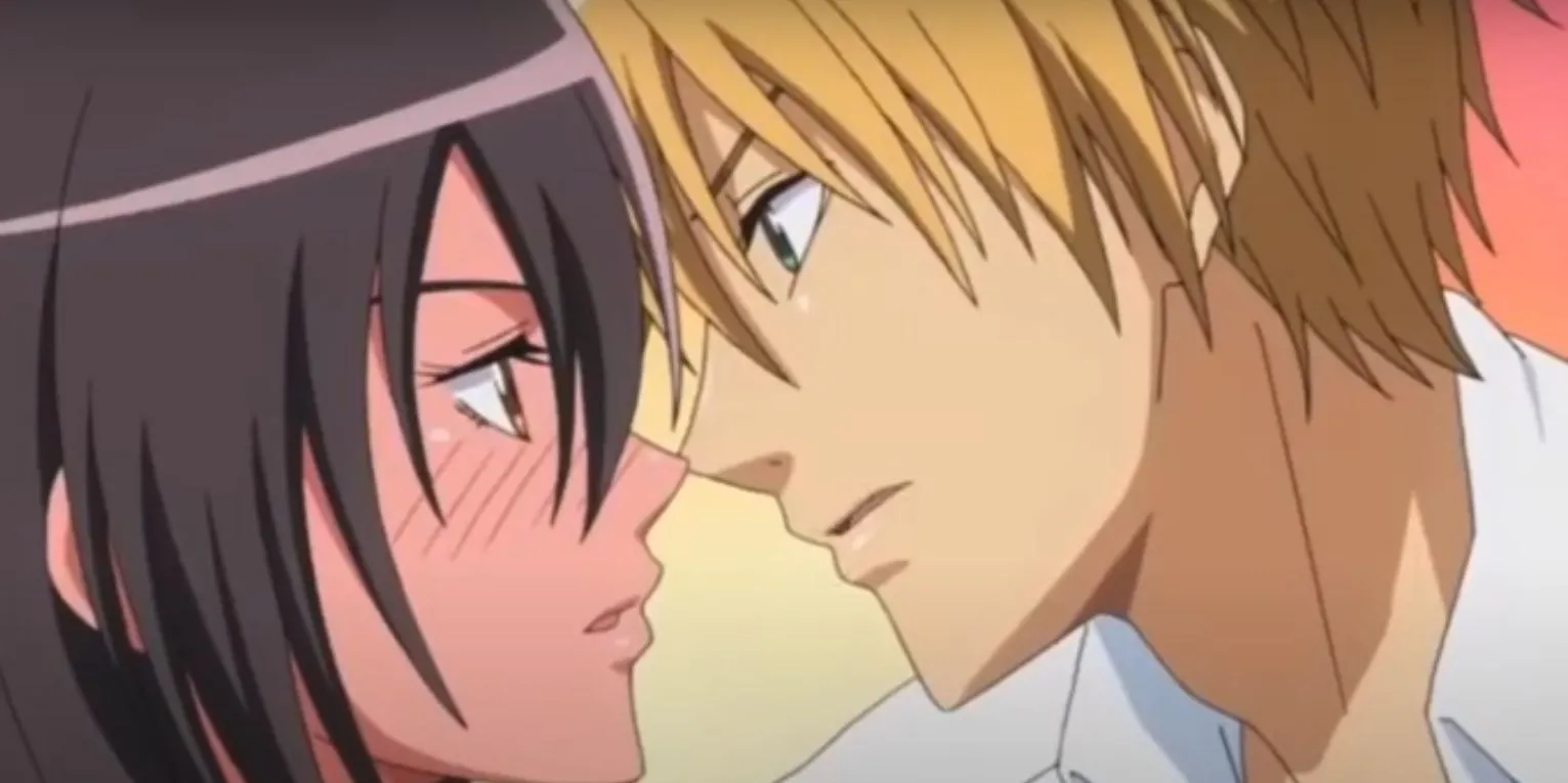 Misaki Ayuzawa và Takumi Usui đứng đối diện nhau, biểu cảm suy tư trong Kaichou wa Maid-sama!