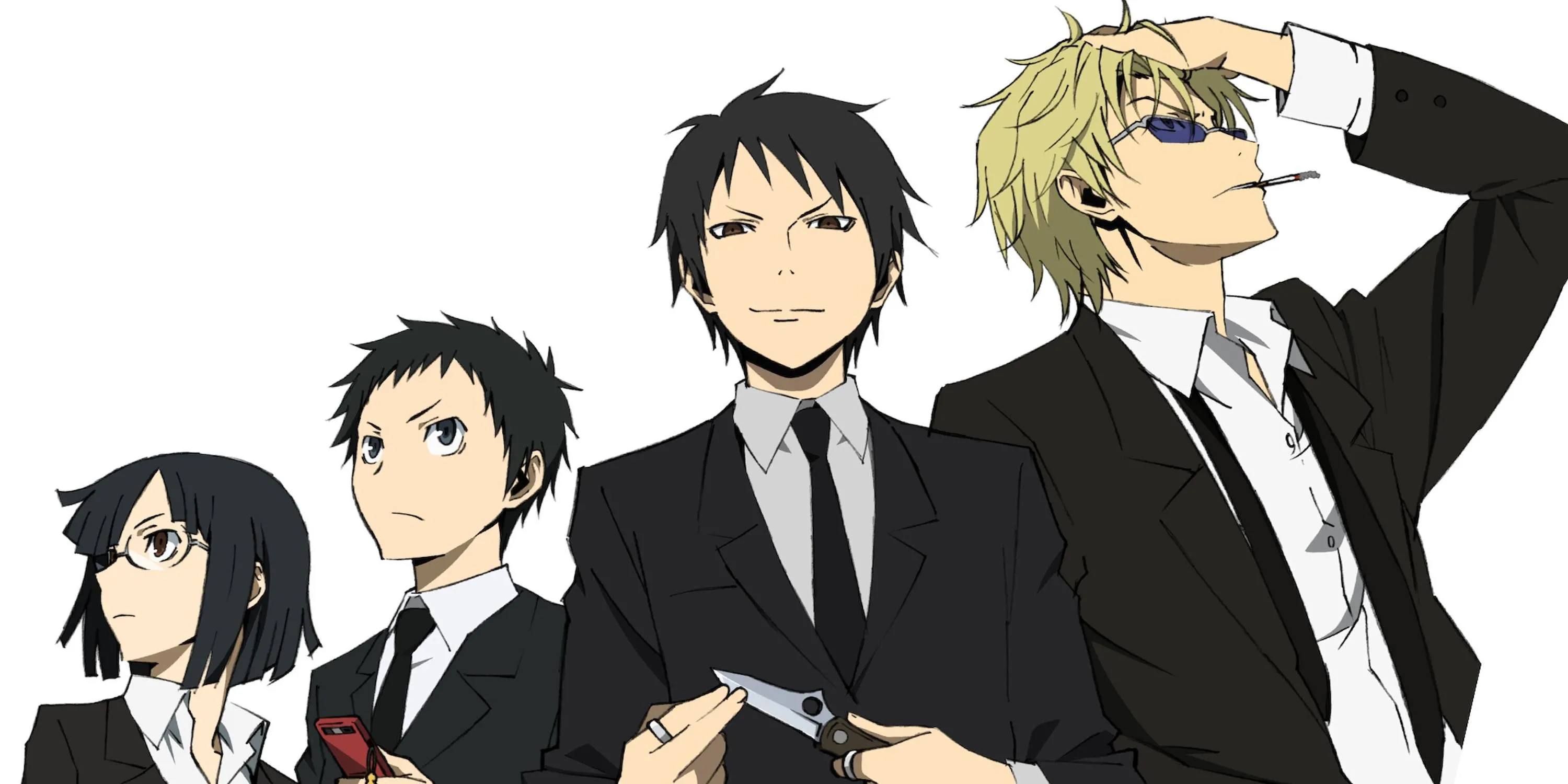 Một cảnh từ anime Durarara!! với các nhân vật chính tại Ikebukuro