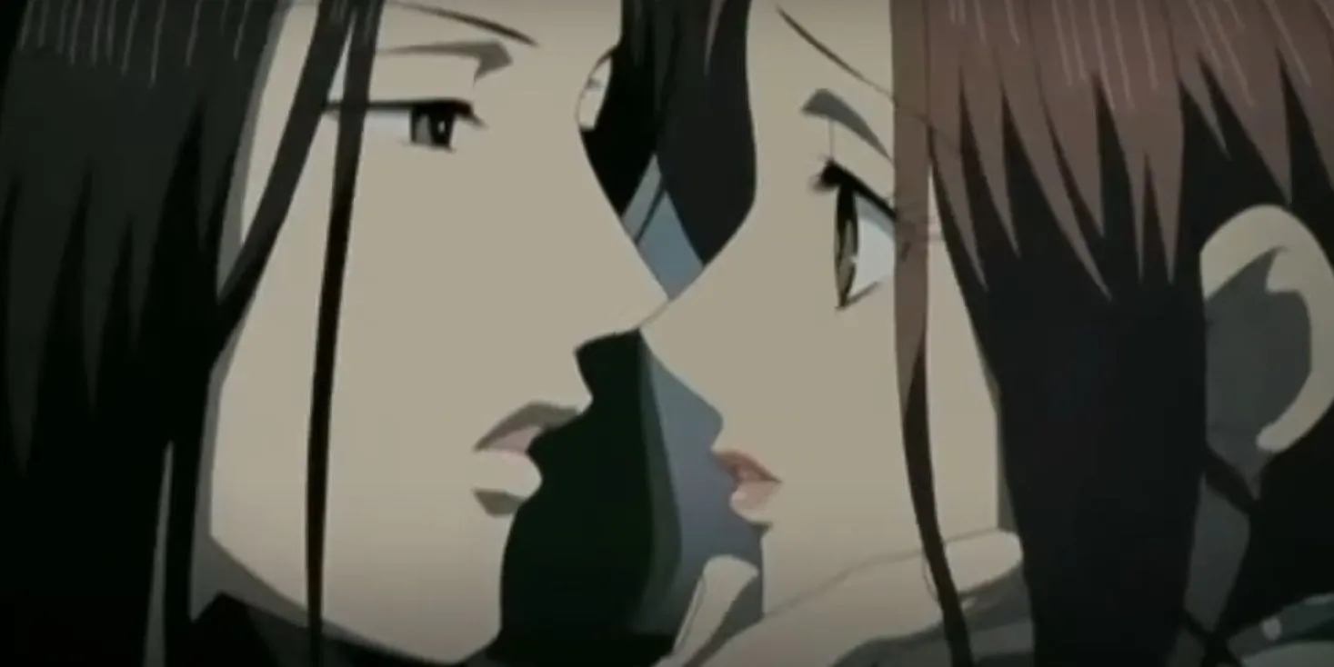 Nana Osaki và Takumi Ichinose nhìn nhau với biểu cảm phức tạp trong anime Nana
