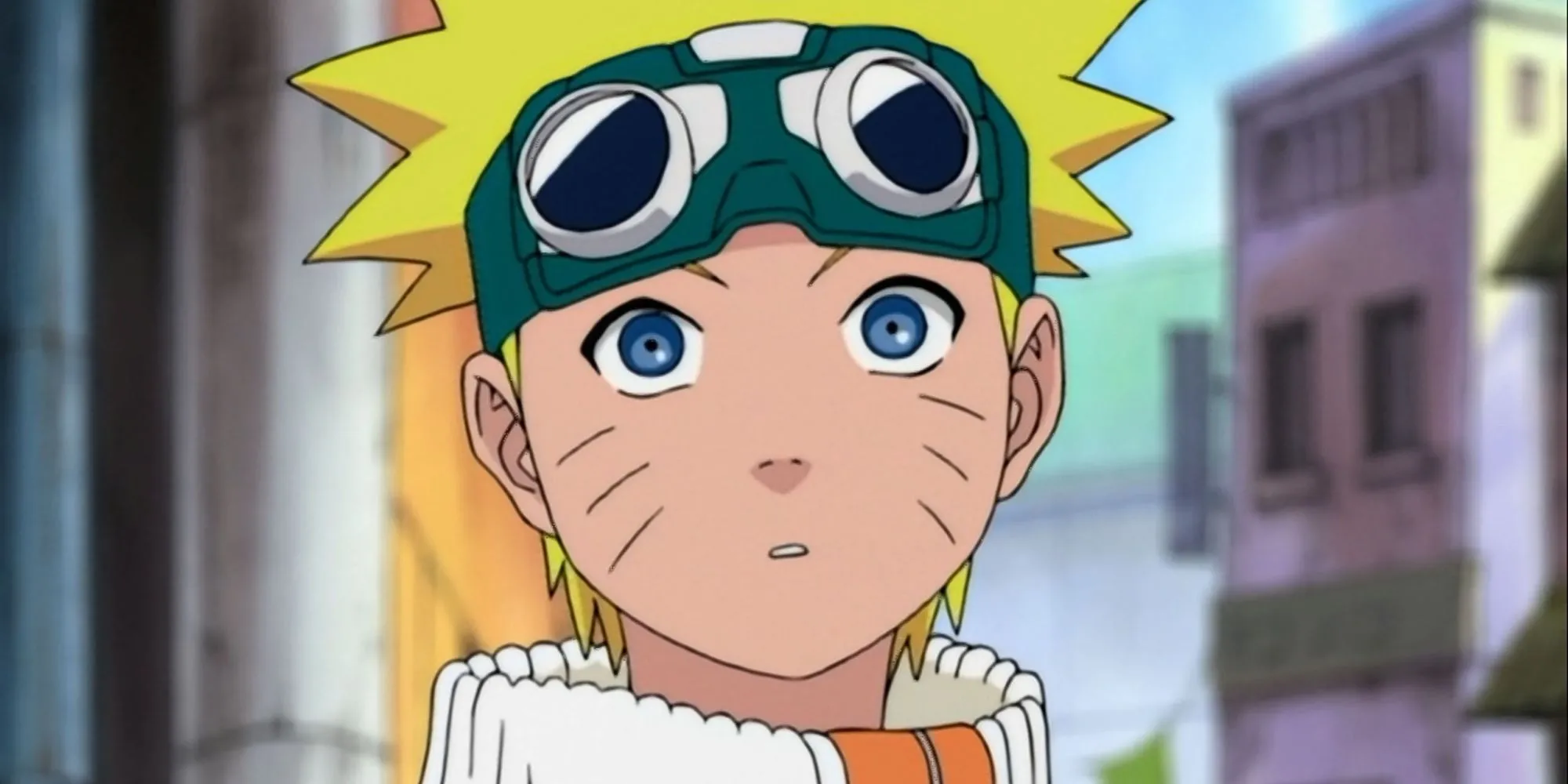 Naruto Uzumaki thời trẻ đứng trước Làng Lá
