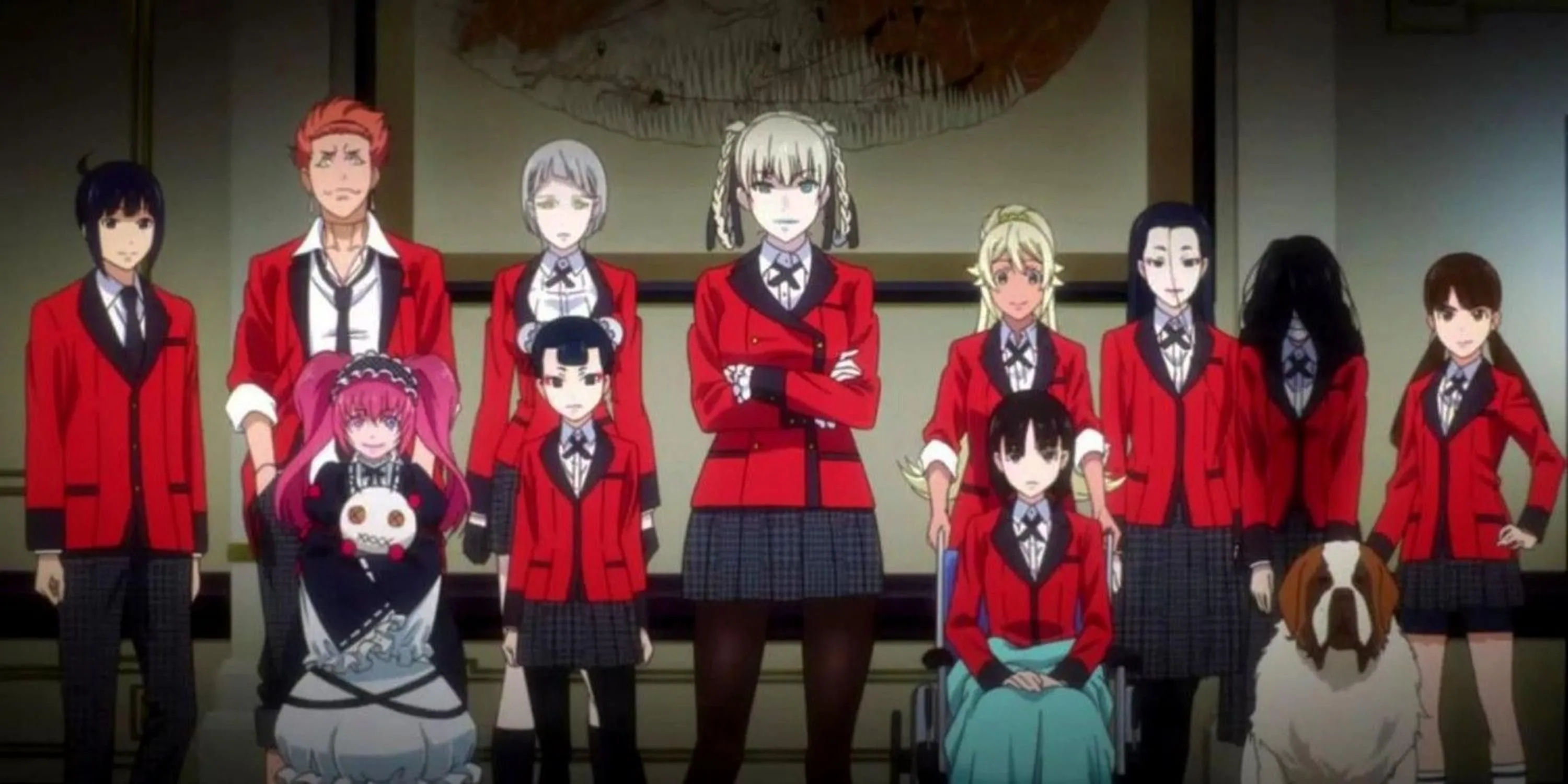 Nhân vật Yumeko Jabami với biểu cảm phấn khích khi chơi cờ bạc trong Kakegurui