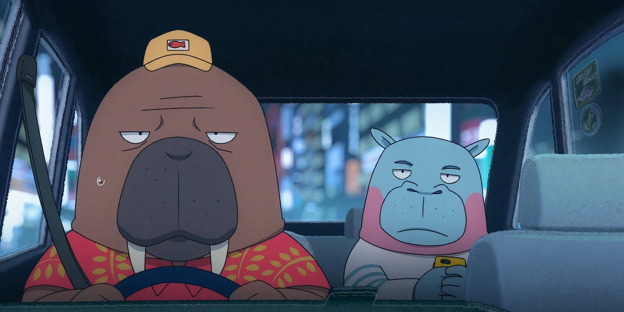 odd taxi odakawa with passenger taichi kabasawa