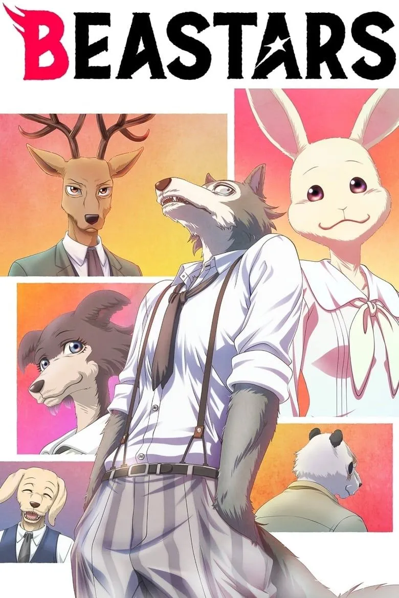 Poster anime Beastars với hình ảnh sói Legoshi và thỏ Haru