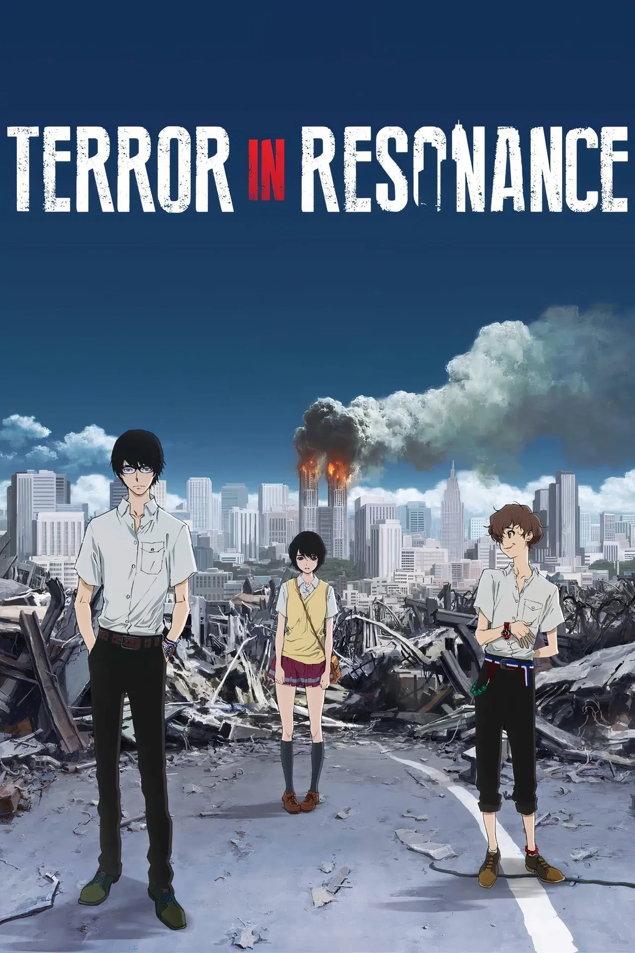 Poster anime Terror in Resonance với hình ảnh Nine và Twelve trên nền Tokyo