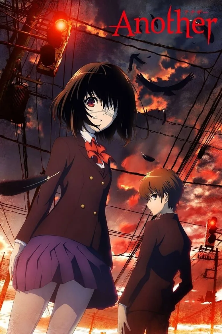 Poster chính thức của anime kinh dị Another, tập trung vào Mei Misaki và không khí u ám