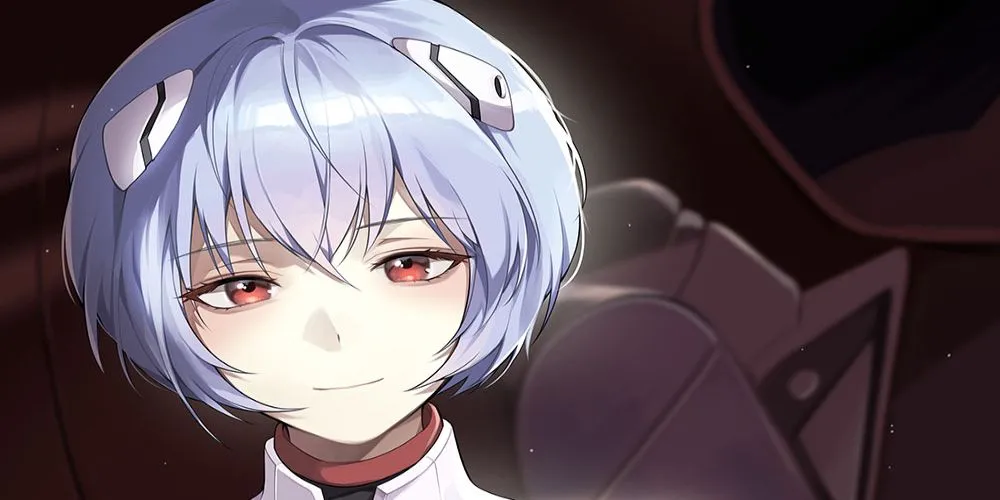 Rei Ayanami với mái tóc xanh đặc trưng và đôi mắt đỏ từ anime Neon Genesis Evangelion