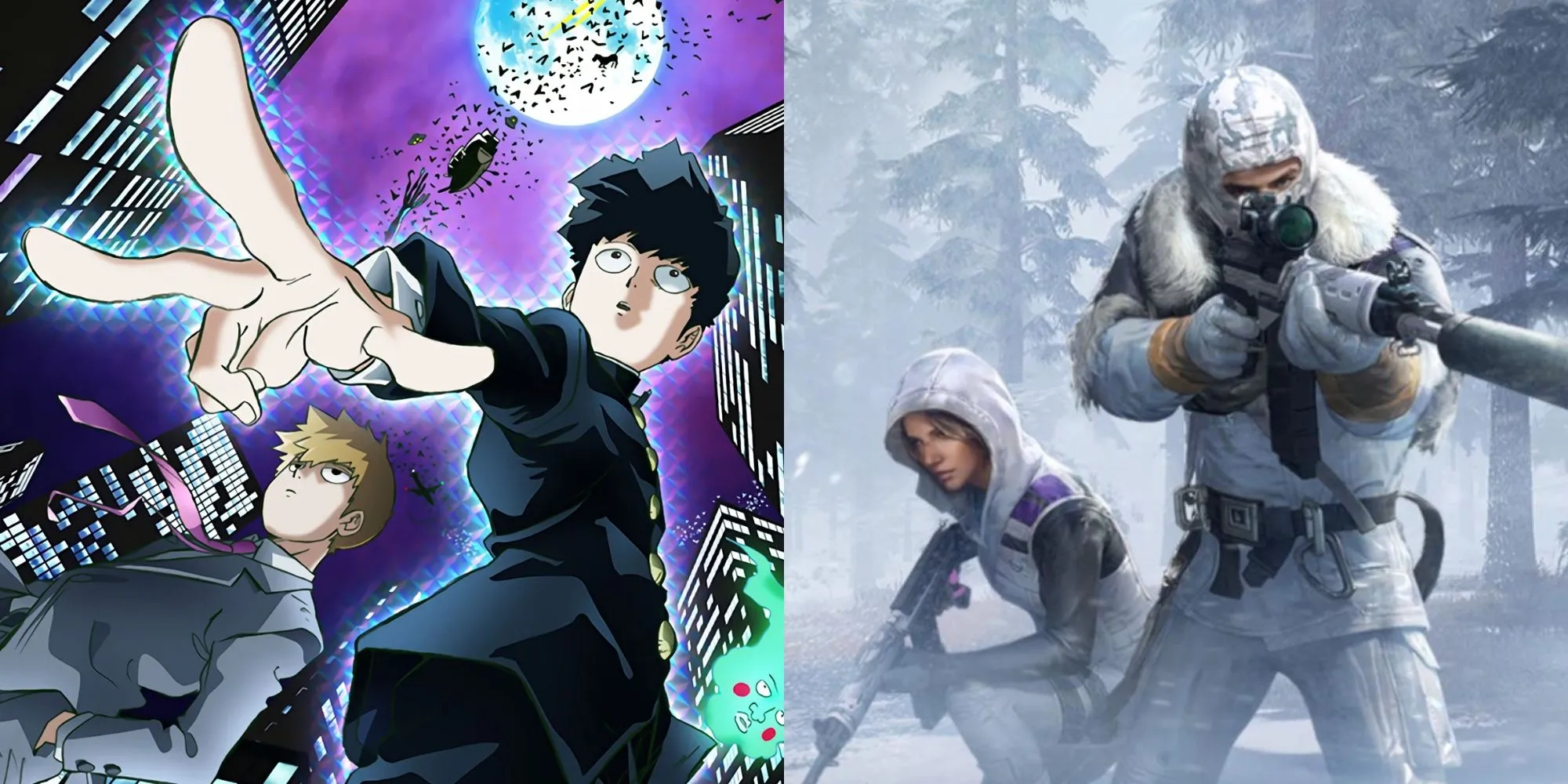 Shigeo Kageyama Mob từ Mob Psycho 100 trong trạng thái cảm xúc 100% và logo PUBG