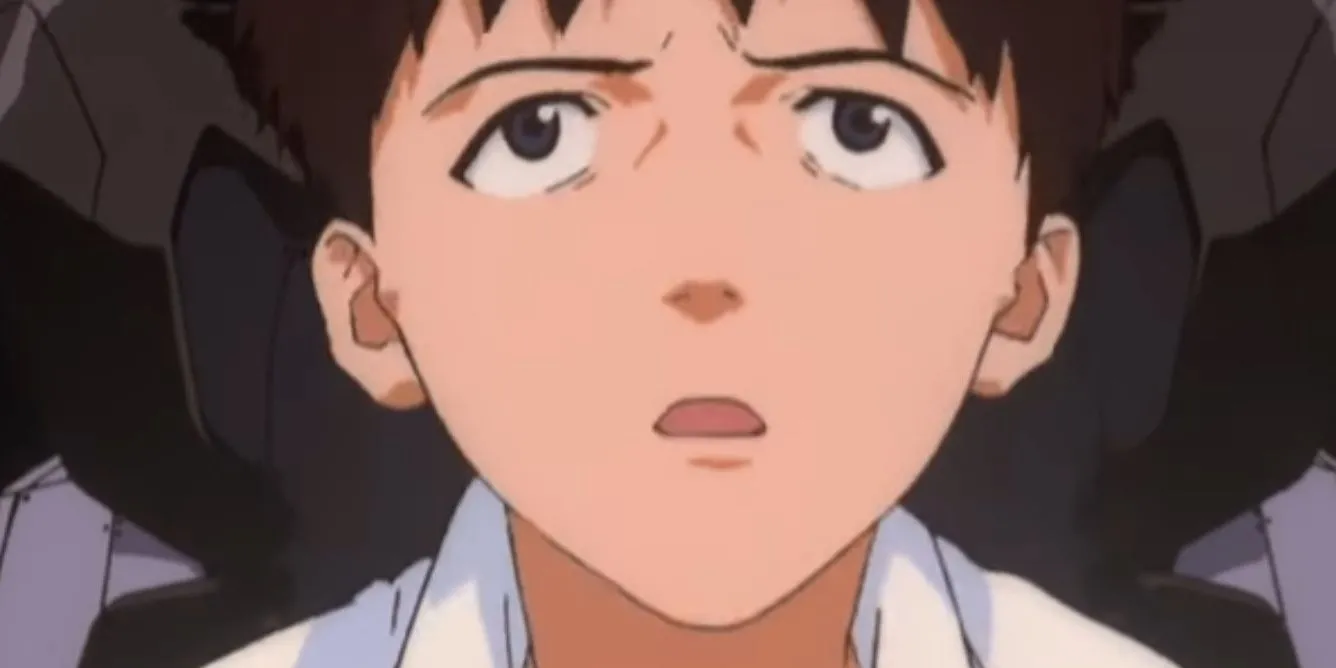 Shinji Ikari với biểu cảm lo lắng trong Neon Genesis Evangelion