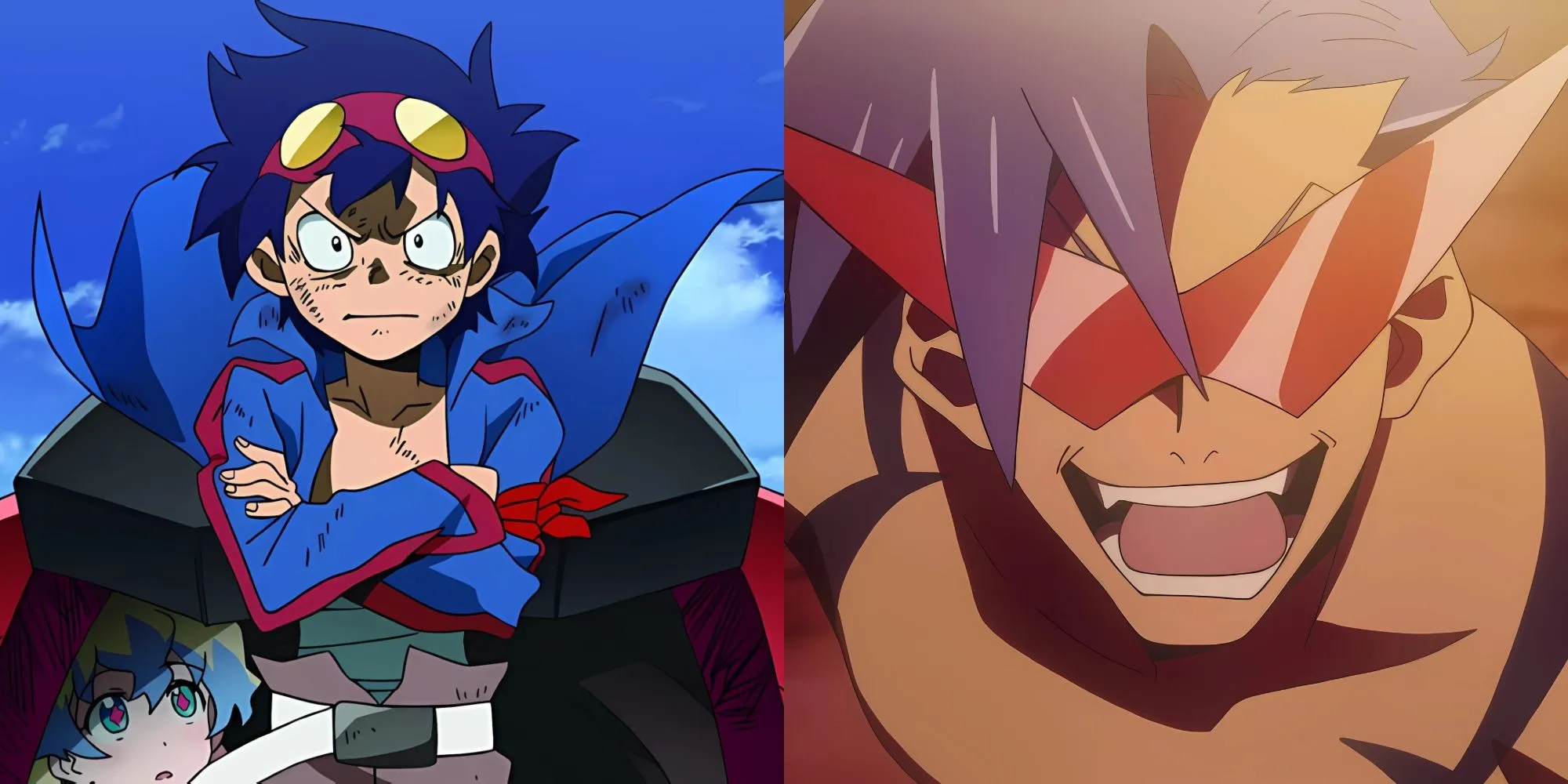 Simon và Kamina cùng robot Gurren Lagann, biểu tượng của sự vượt qua giới hạn trong Tengen Toppa Gurren Lagann.