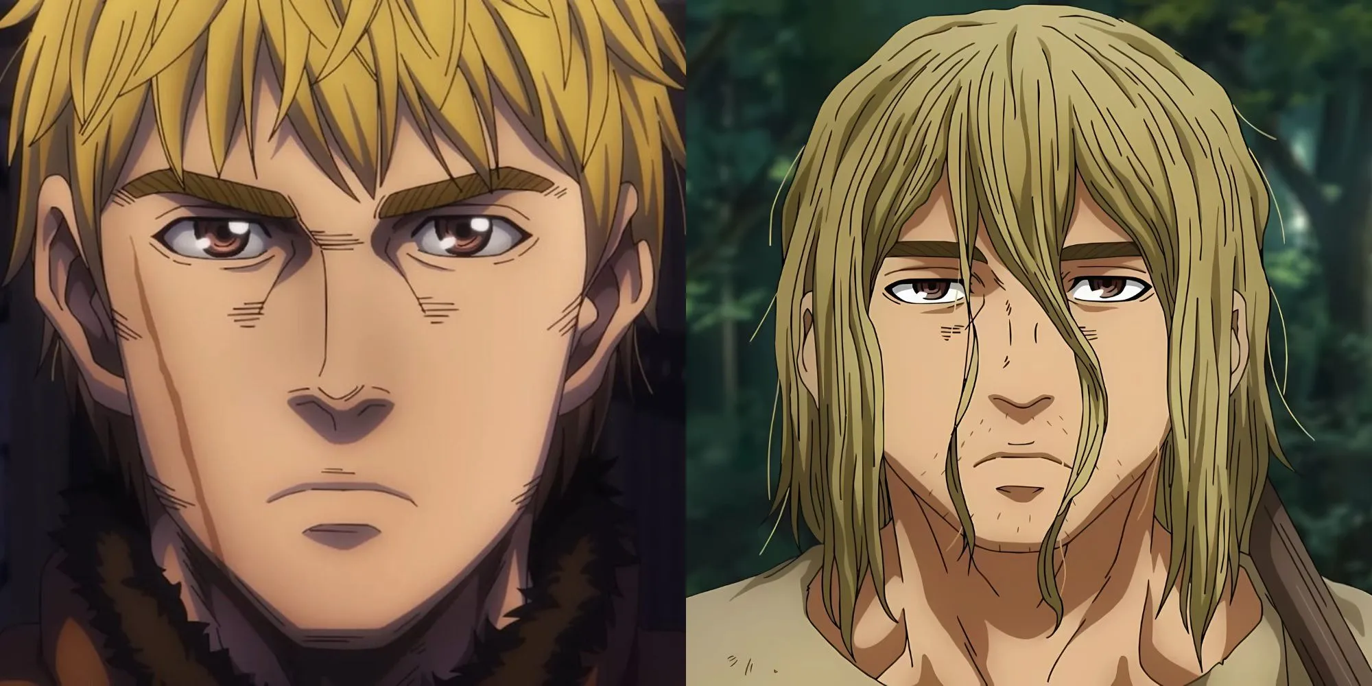 Thorfinn và Einar làm nông trên cánh đồng trong Vinland Saga mùa 2, thể hiện chủ đề hòa bình thay vì bạo lực.