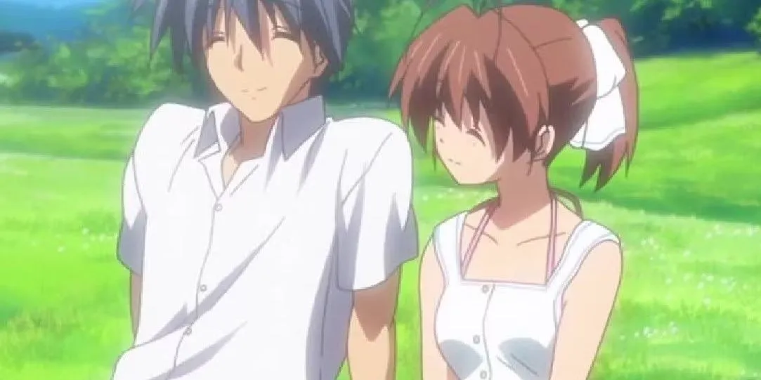 Tomoya Okazaki và con gái Ushio trên một cánh đồng