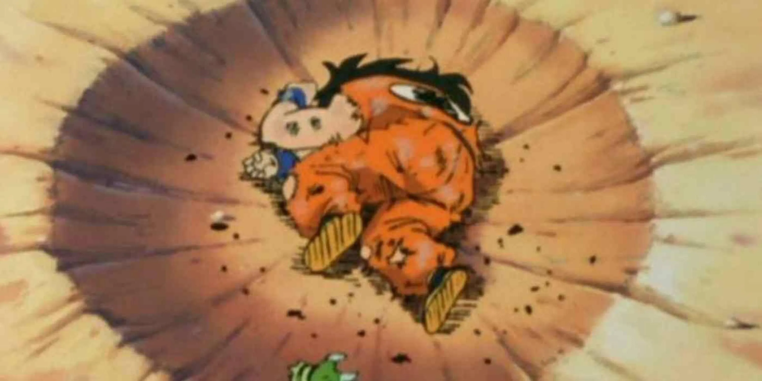 Tư thế chết meme bất hủ của Yamcha sau khi bị Saibaman tự hủy trong Dragon Ball Z