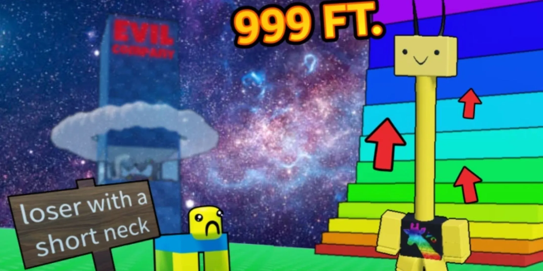 Các nhân vật Roblox với cổ dài trong Every Second Your Neck Grows đang thể hiện sức mạnh của code