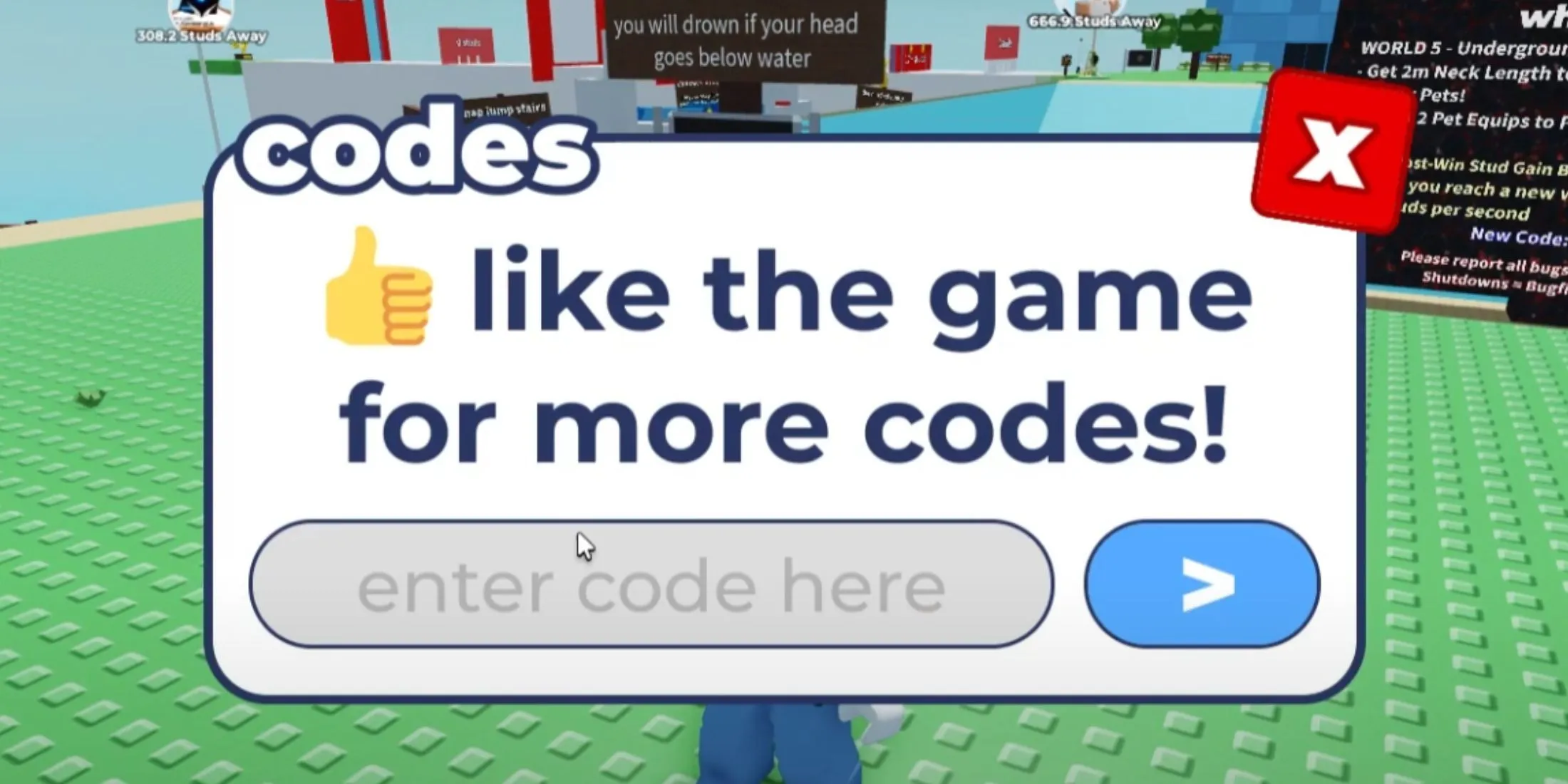 Giao diện đổi code trong Every Second Your Neck Grows với ô nhập mã và nút xác nhận