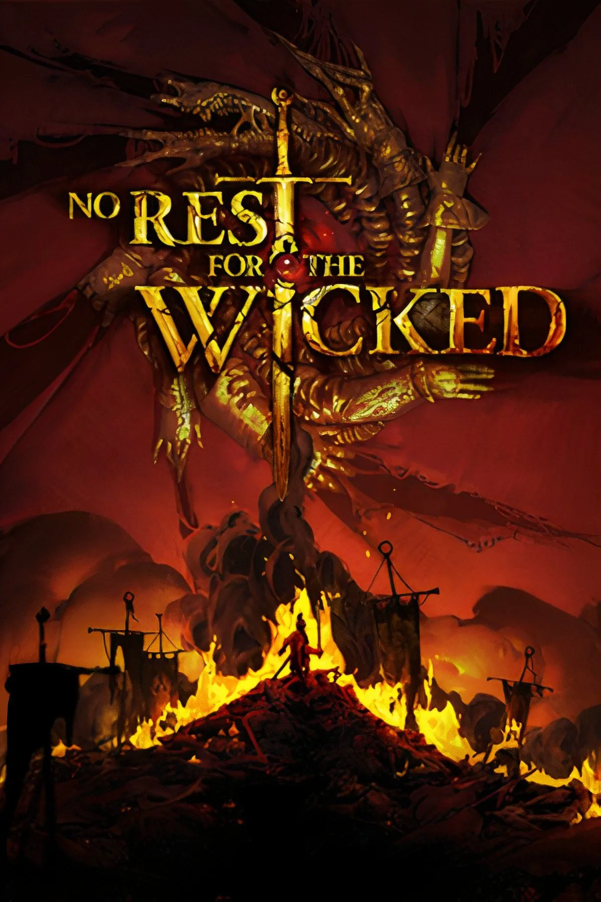 Hình ảnh nghệ thuật của No Rest for the Wicked, với các nhân vật và quái vật trong một thế giới giả tưởng đen tối, gợi mở về hành trình phiêu lưu đầy thử thách.