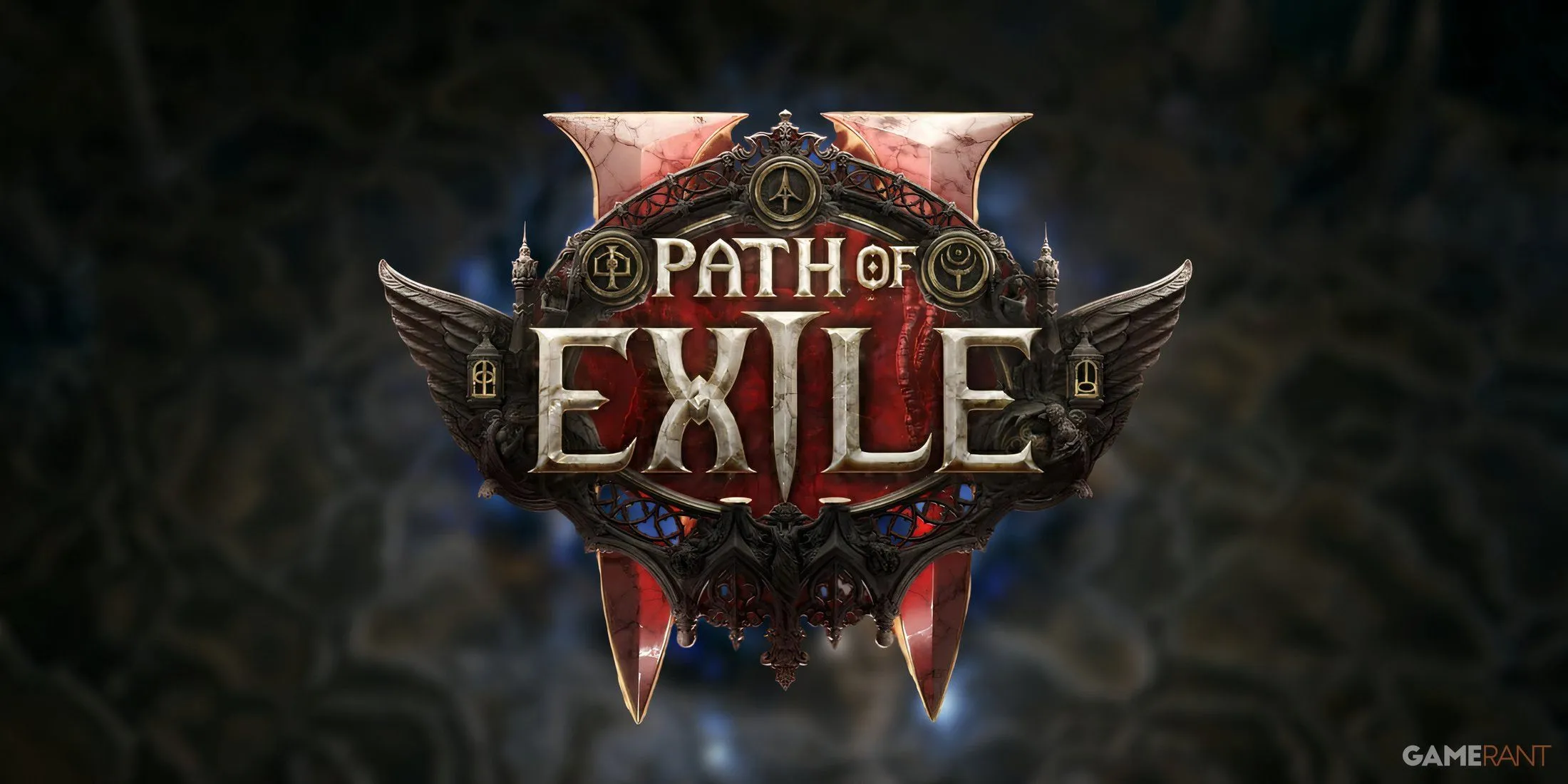 Logo Path of Exile 2 nổi bật trên nền mờ ảo