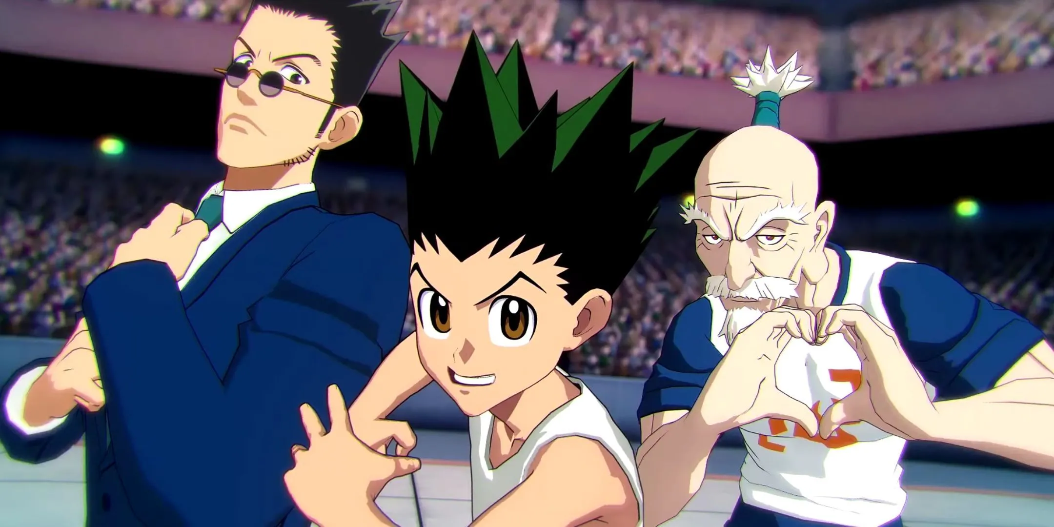 Ba nhân vật chính Leorio, Gon và Isaac Netero trong một màn hình chơi của Hunter x Hunter: Nen x Impact.