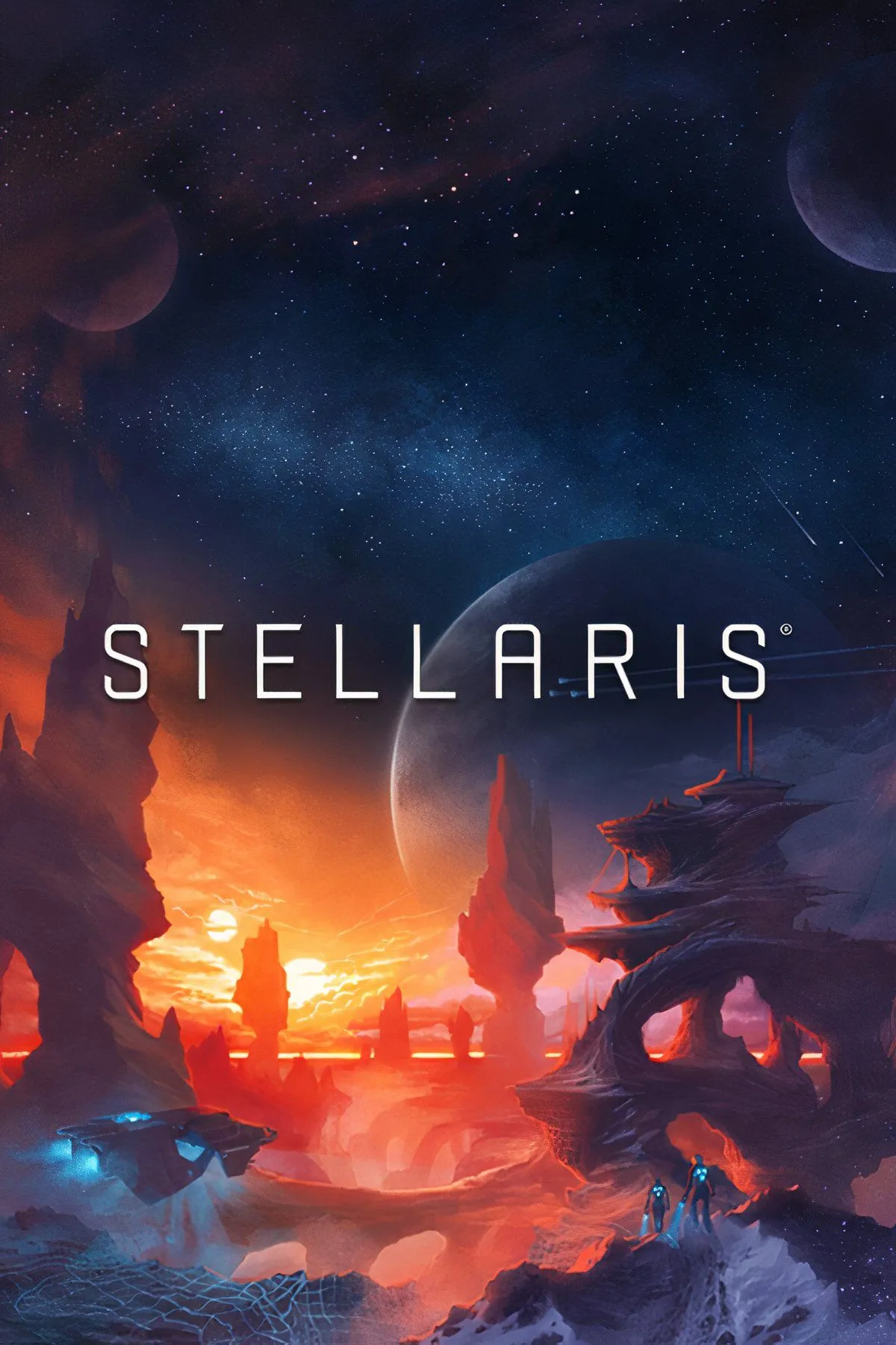 Bản đồ thiên hà rộng lớn với các đế chế ngoài hành tinh và tàu vũ trụ trong Stellaris, thể hiện gameplay 4X