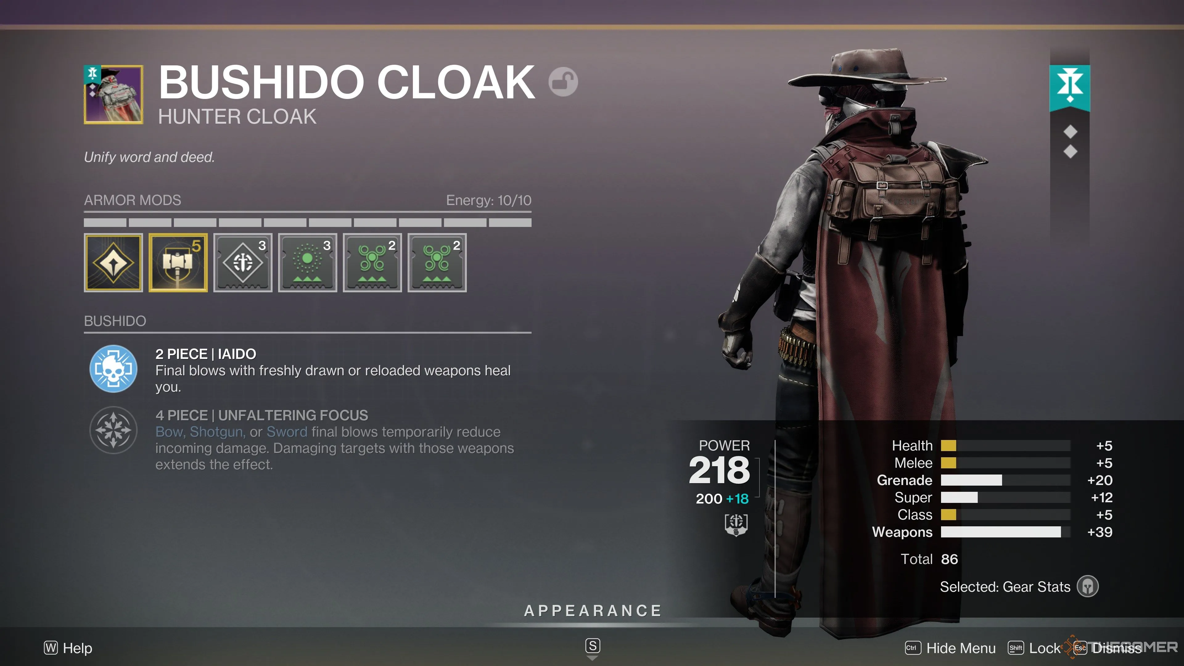 Chi tiết một mảnh giáp T2 trong Destiny 2 Edge of Fate với các chỉ số và khe cắm mod.