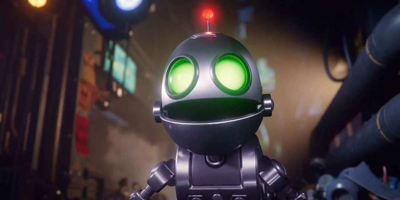 Clank, người bạn máy thông minh và lý trí của Ratchet trong phiên bản Ratchet and Clank: Rift Apart.