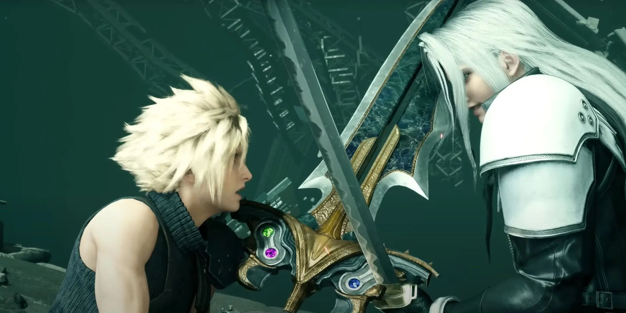 Cloud đối mặt với Sephiroth trong Final Fantasy 7 Remake, hình ảnh tượng trưng cho cuộc chiến nội tâm và nỗi ám ảnh