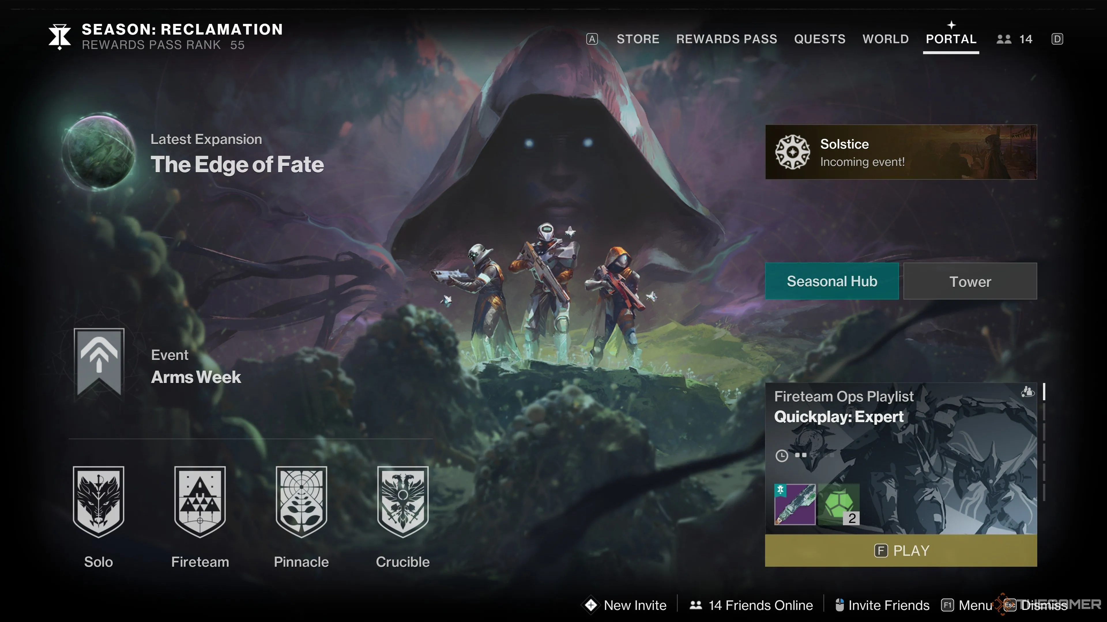 Giao diện menu Portal Destiny 2, minh họa các hoạt động Arms Week