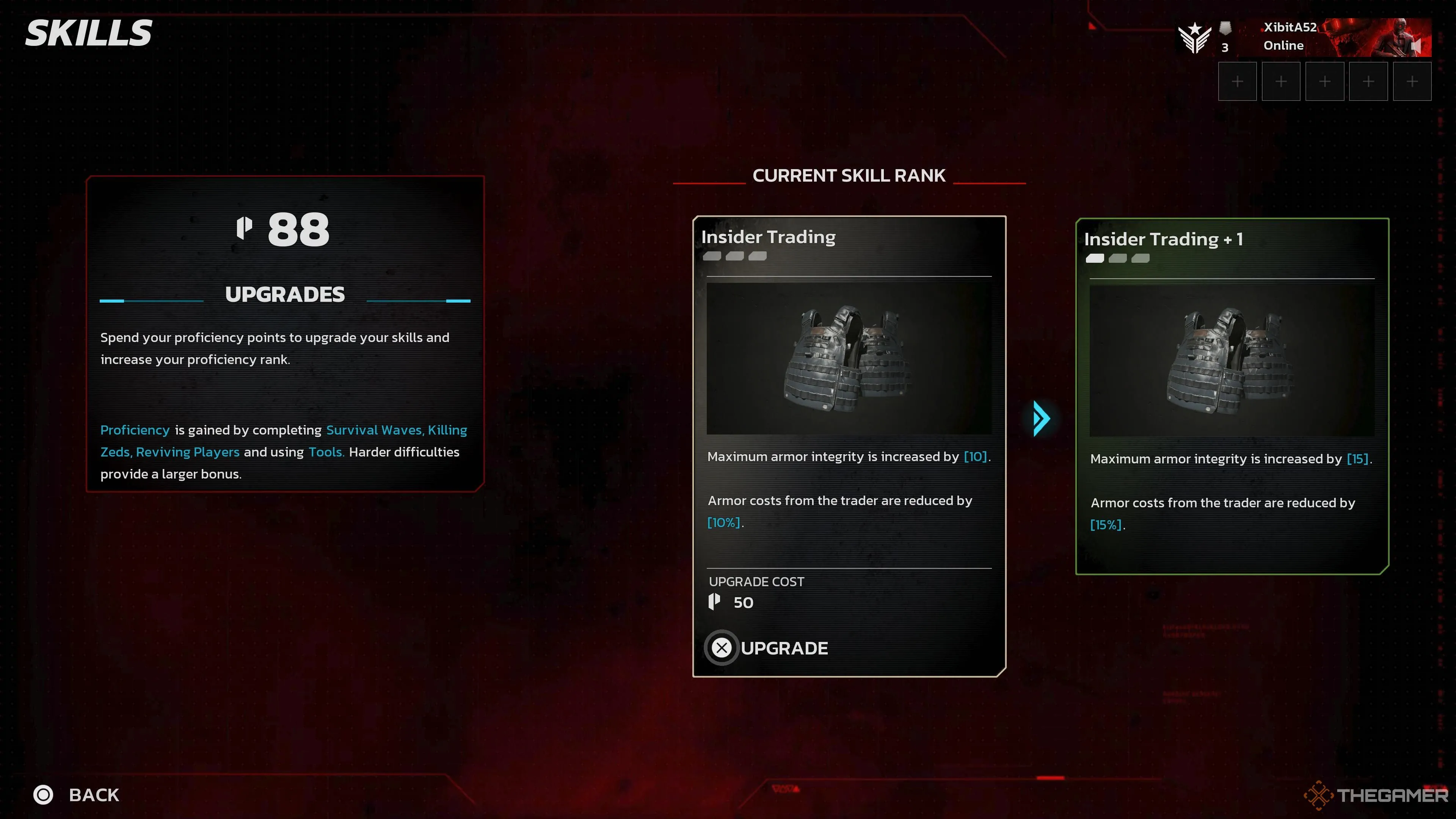 Giao diện nâng cấp kỹ năng Insider Trading trong cây kỹ năng Specialist của Killing Floor 3, thể hiện sự tiến bộ của lớp nhân vật.