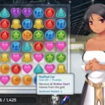 Giao diện trò chơi HuniePop với yếu tố giải đố và hình ảnh nhân vật nữ, minh họa cho game người lớn trên nền tảng số