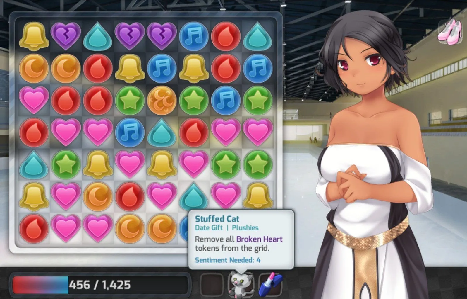 Giao diện trò chơi HuniePop với yếu tố giải đố và hình ảnh nhân vật nữ, minh họa cho game người lớn trên nền tảng số
