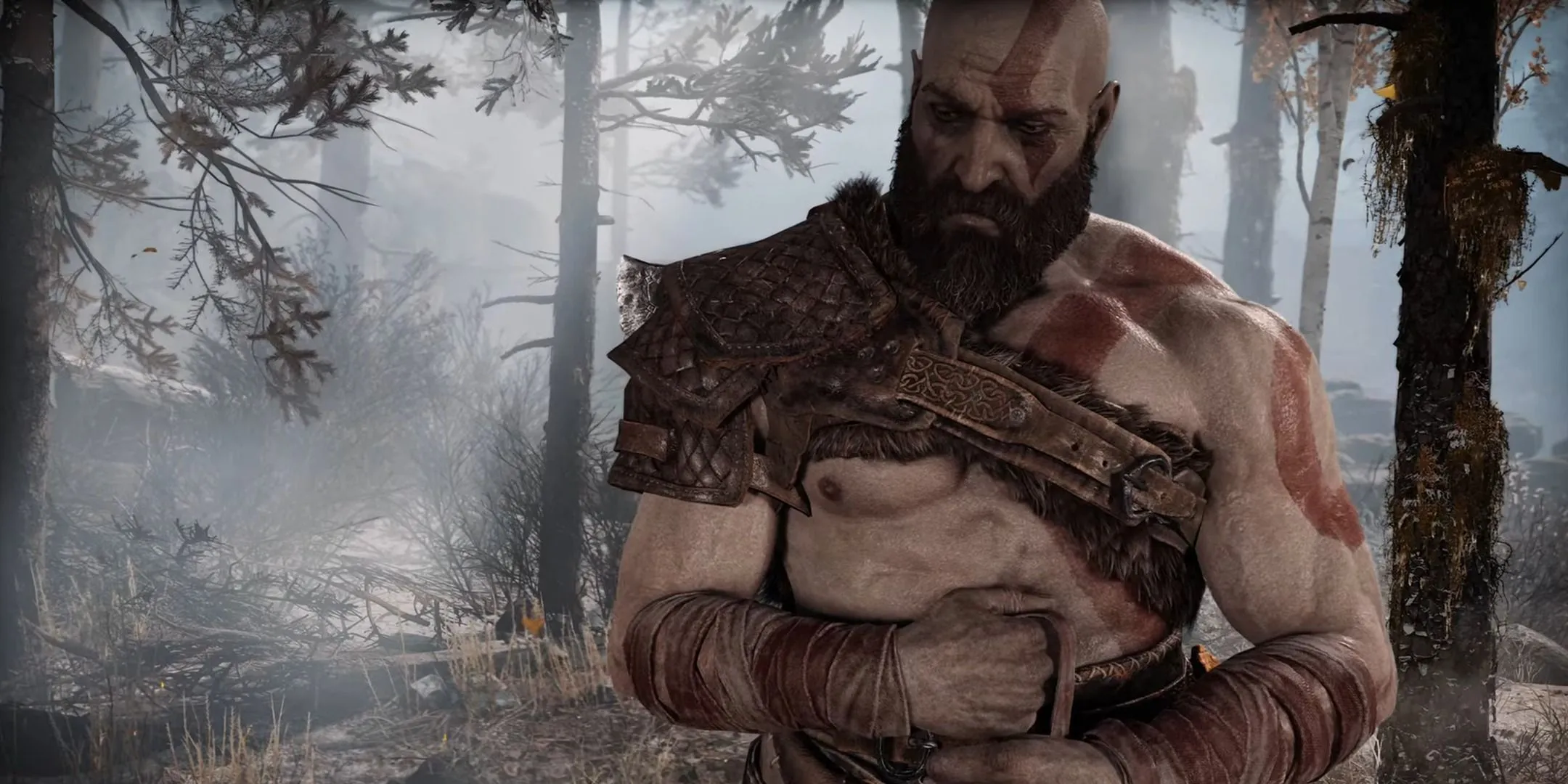 Kratos đầy trầm tư trong God of War (2018), hình ảnh một chiến thần đã có tuổi và gánh nặng