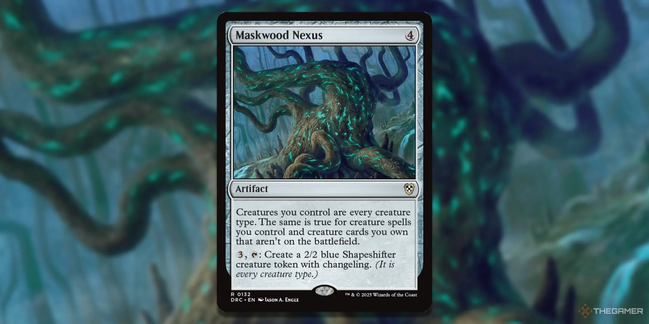 Lá bài Maskwood Nexus trong Magic: The Gathering, chìa khóa để &quot;đồng bộ hóa&quot; các loại sinh vật.