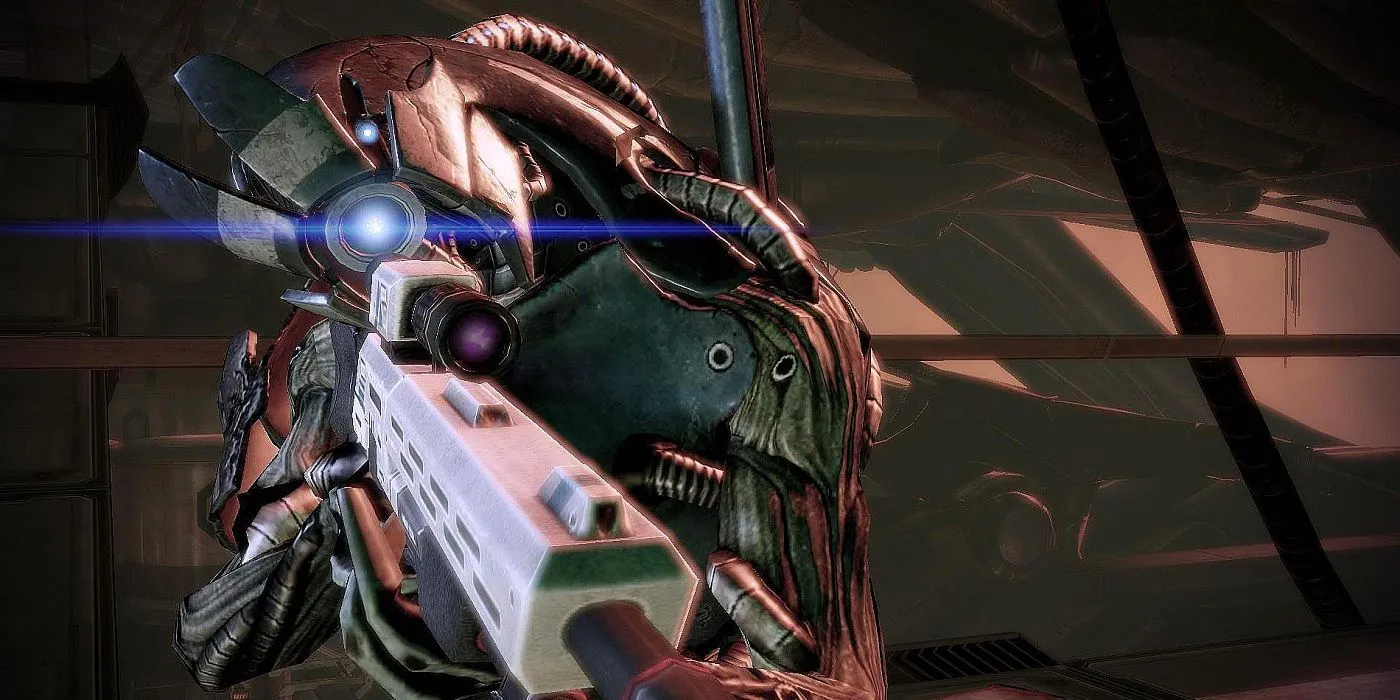Legion, thành viên Geth bí ẩn và thiện xạ trong Mass Effect 2 Legendary Edition, sẵn sàng chiến đấu.
