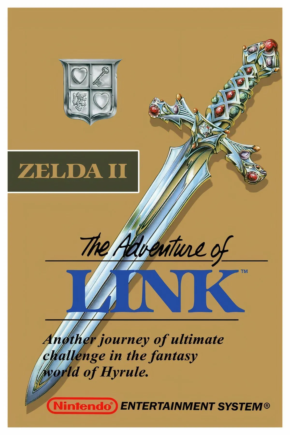 Link trong Zelda II cầm kiếm và khiên đối đầu với quái vật