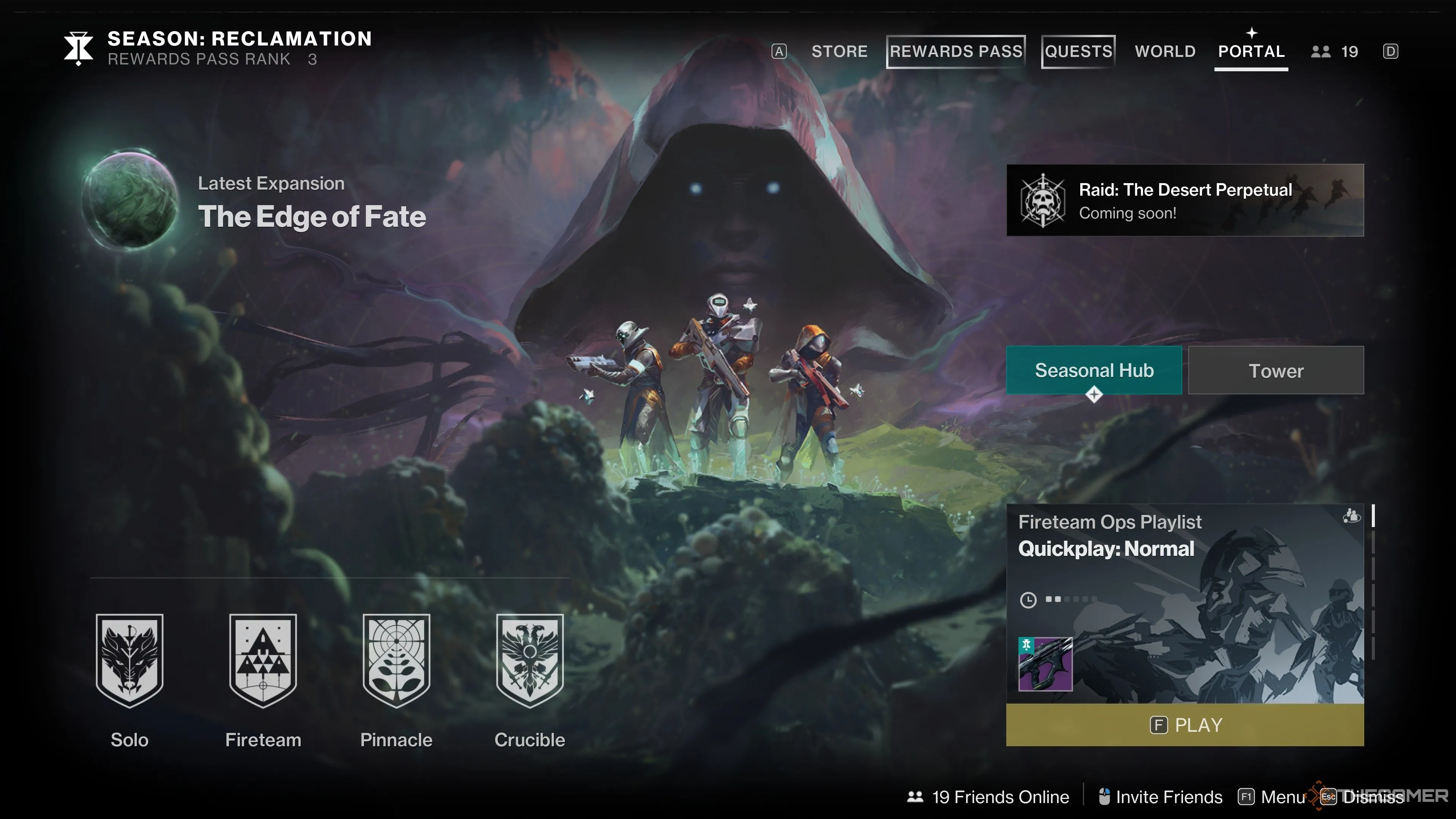Menu Portal Destiny 2, thể hiện các tùy chọn hoạt động